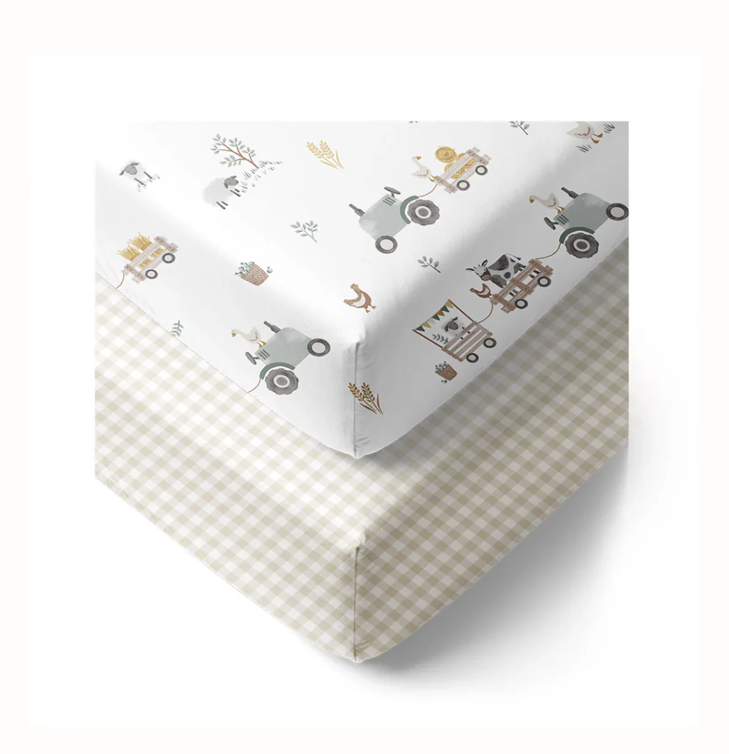2 Pack Organic Cot Fitted Sheet - Tractor Ride