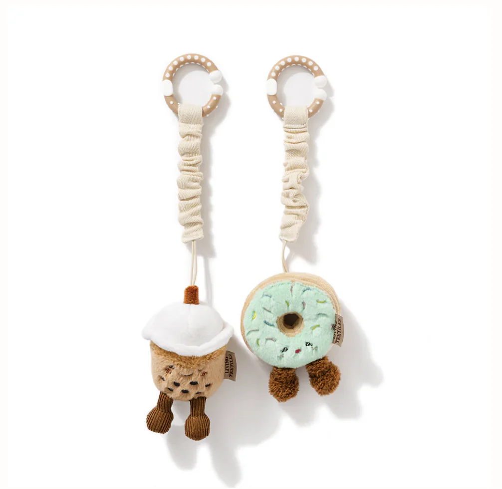 2pk Stroller Toys Plush - Boba Tea & Donut
