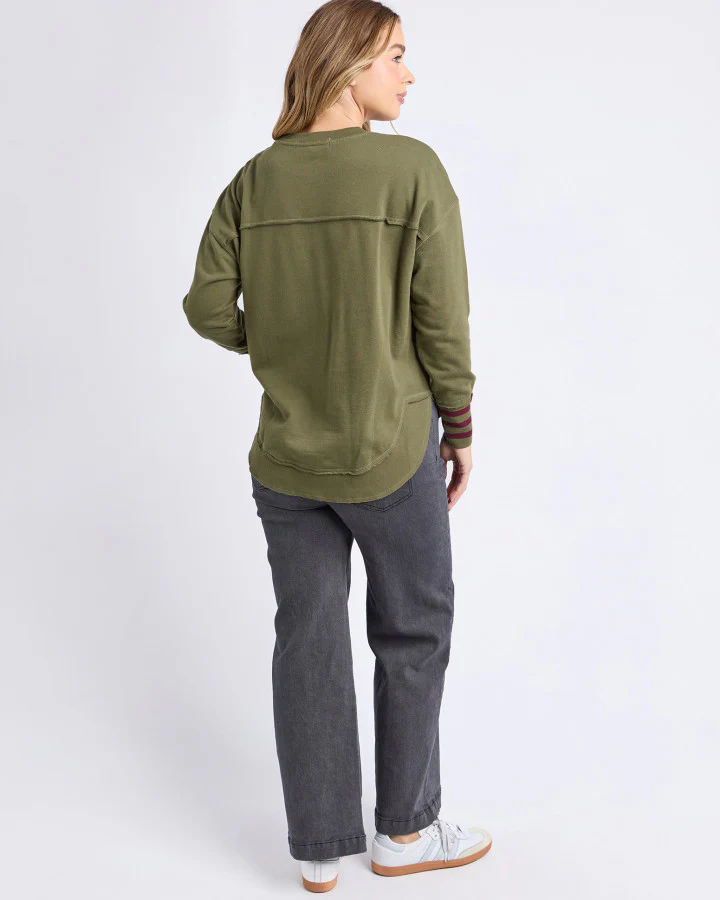Alex Stripe Cuff Crew - Moss - Image 3
