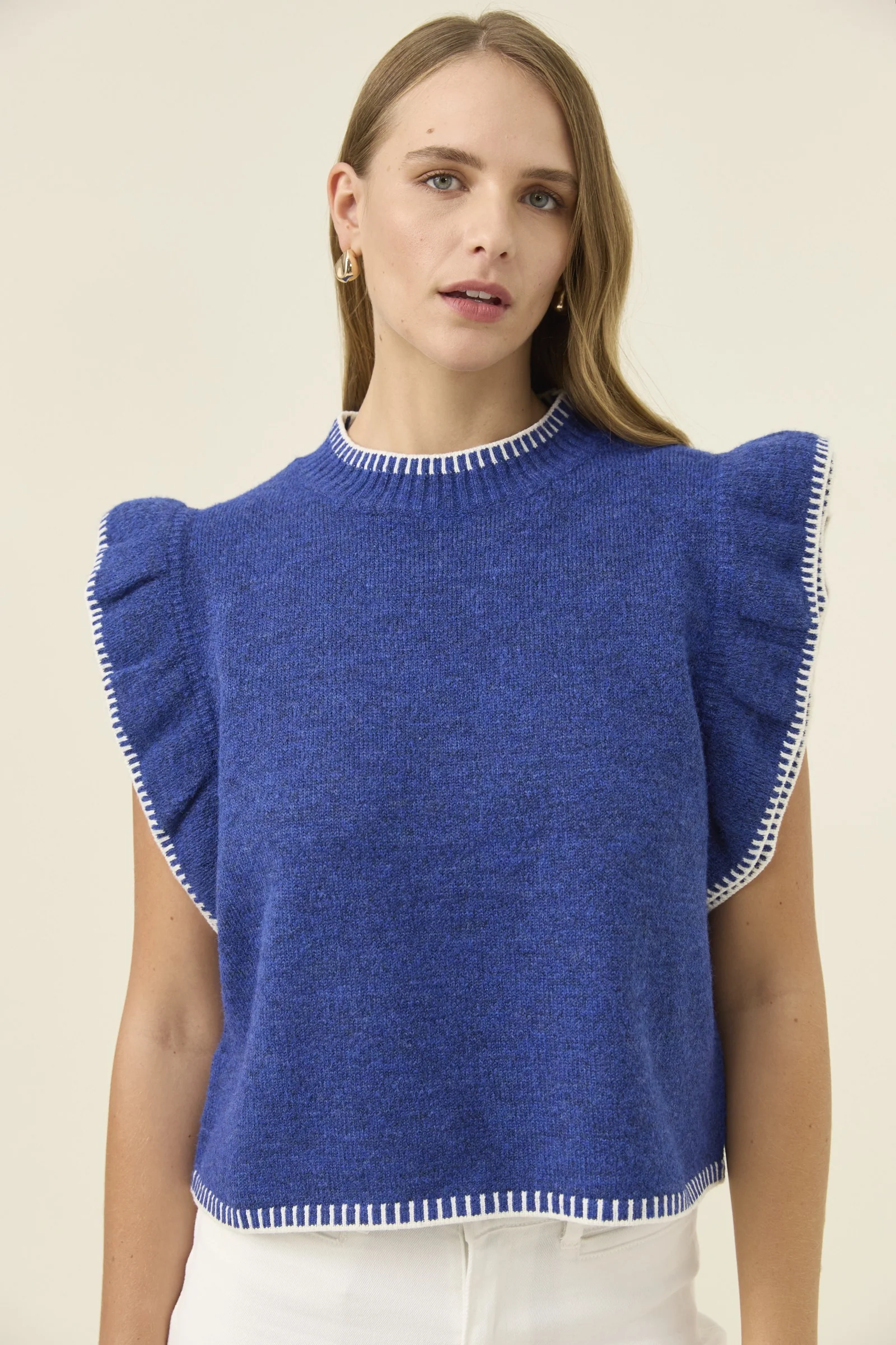 Athena Frill Knit Top - Cobalt