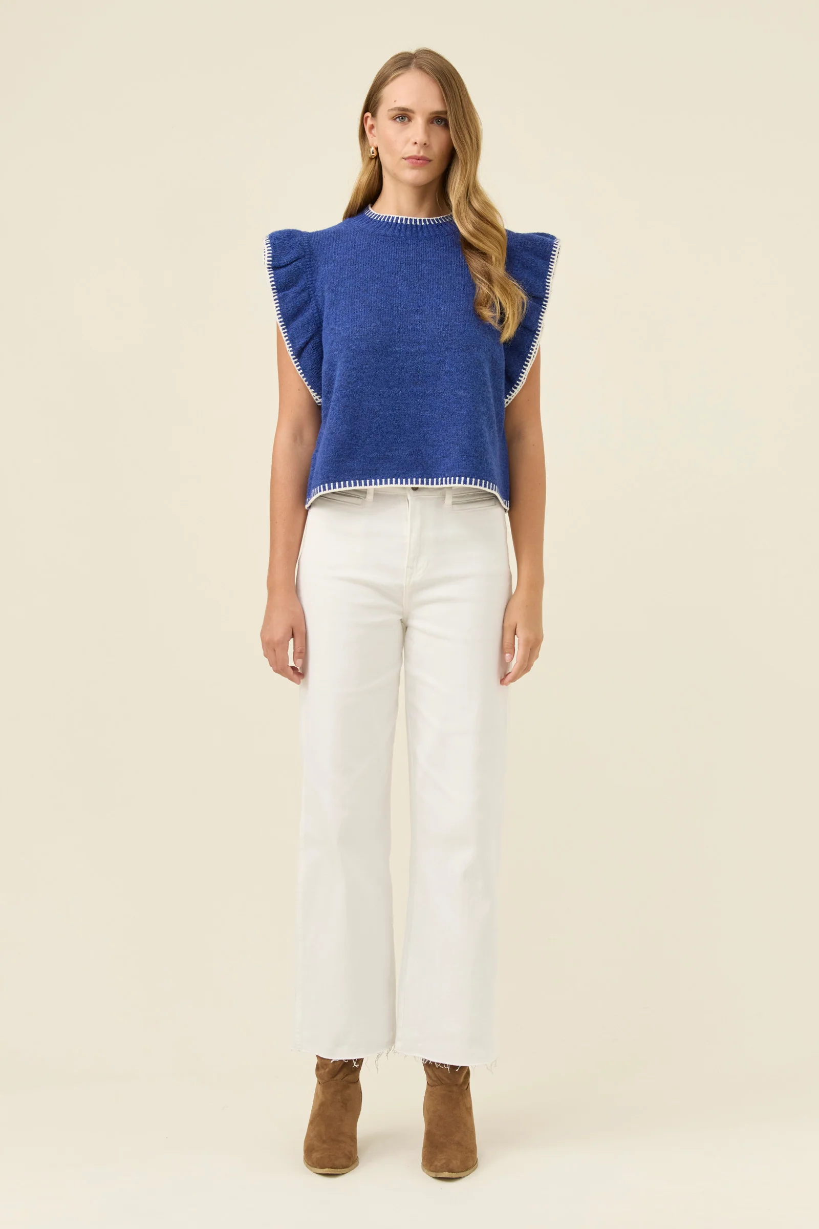 Athena Frill Knit Top - Cobalt - Image 3