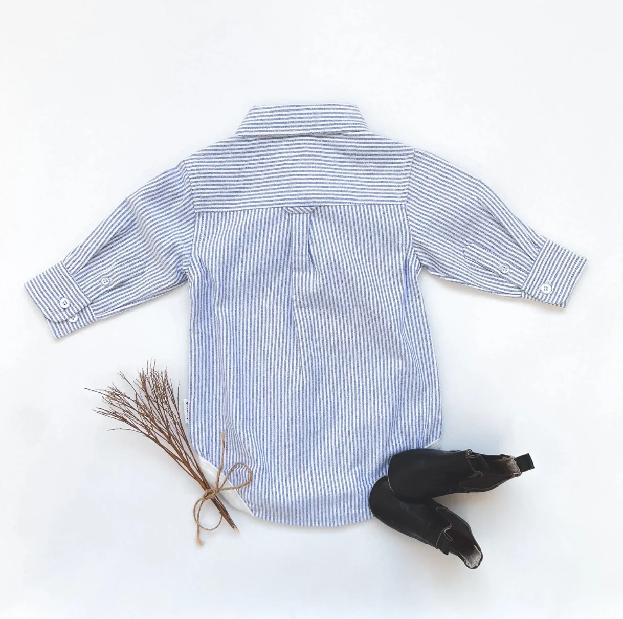Baby Boys Dress Shirt Romper - Navy Pinstripe - Image 2