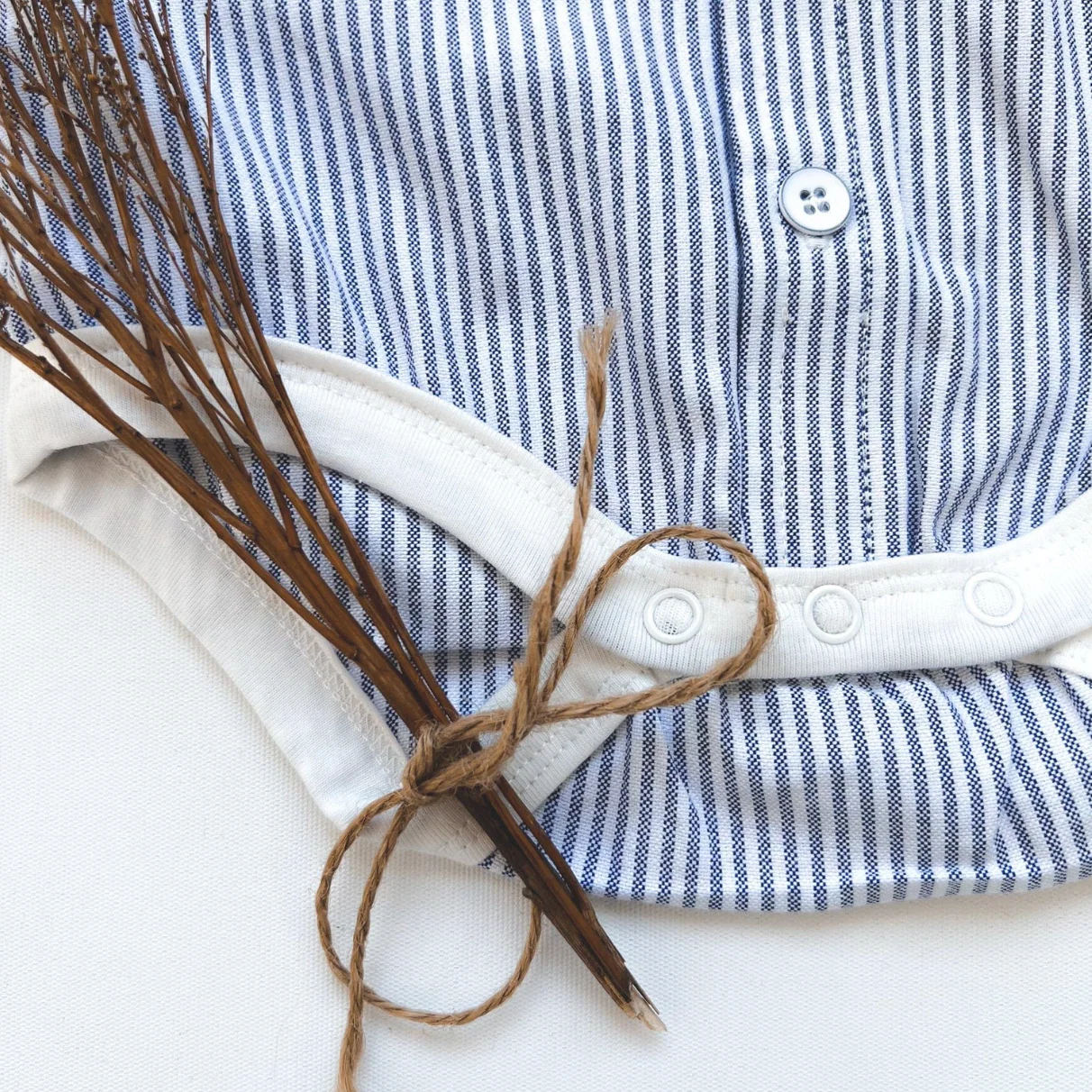 Baby Boys Dress Shirt Romper - Navy Pinstripe - Image 3