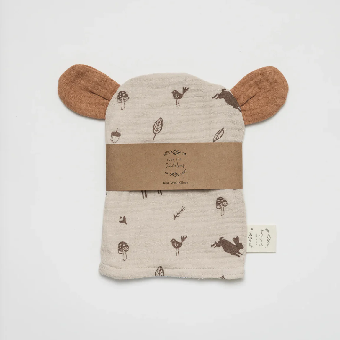Bear Wash Glove - Woodlands with Tangerine ears