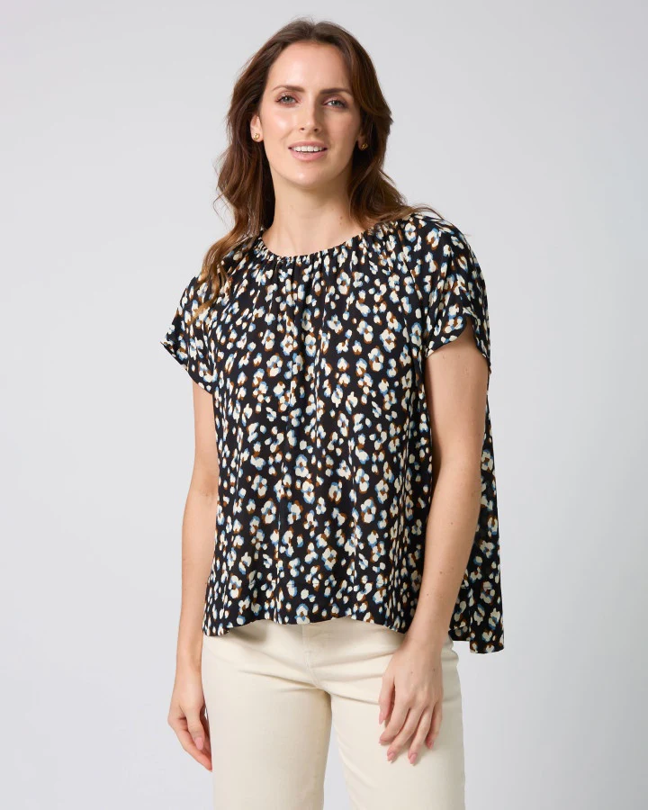 Clio Blouse - Navy Leopard