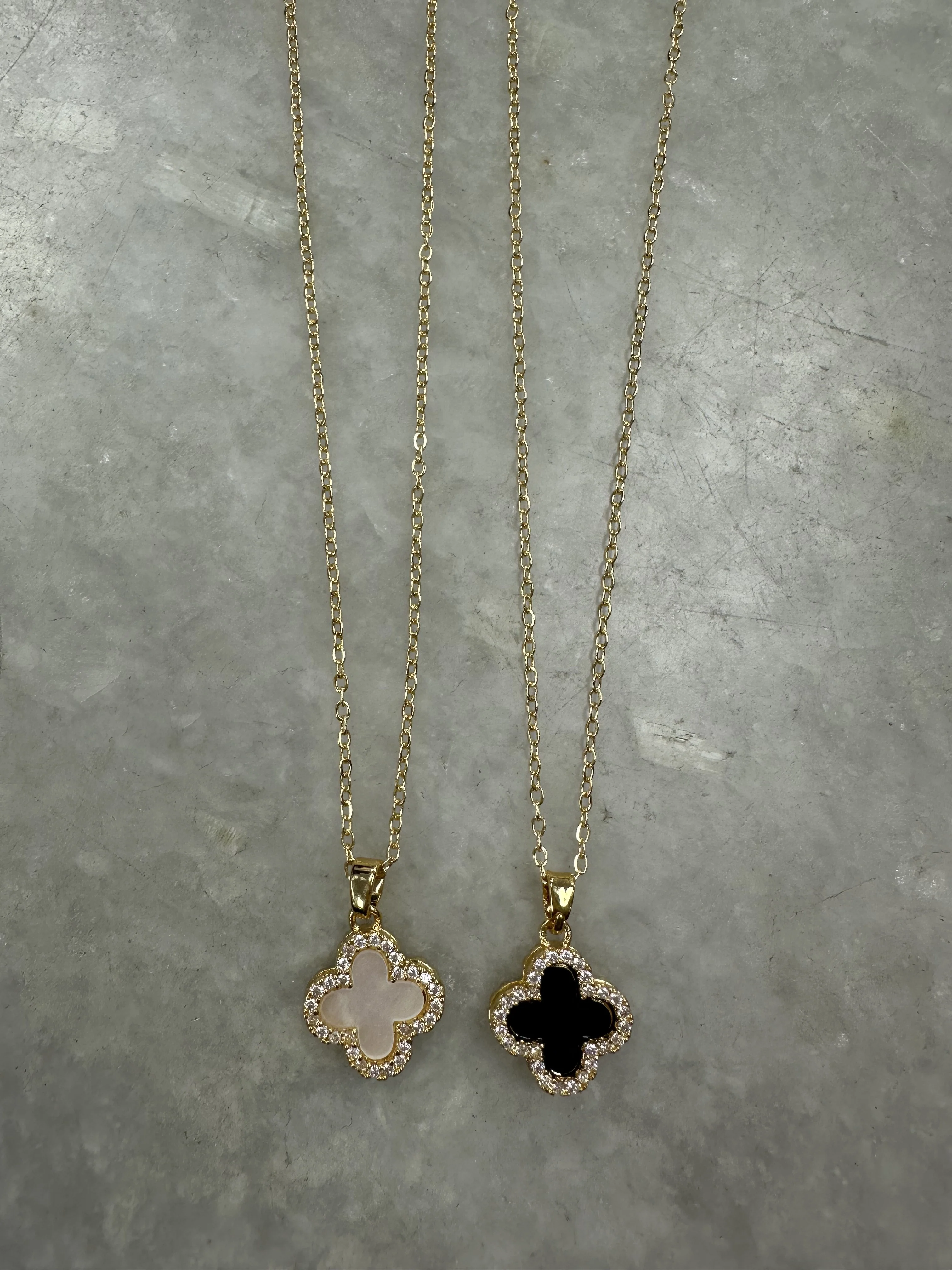 Diamante Black/White Cross Necklace - Gold