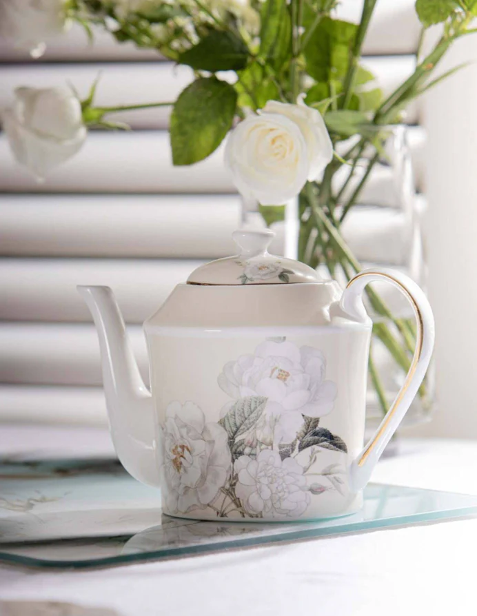 Elegant Rose Cream Teapot - Image 2
