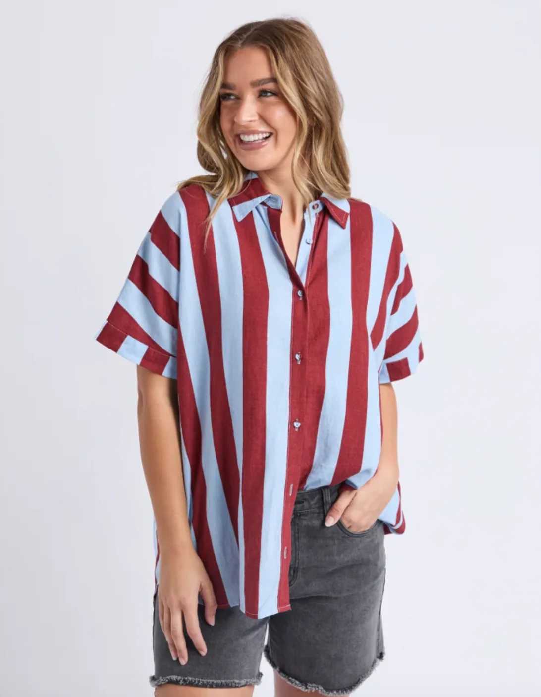 Esmarie Stripe Shirt - Russet Brown & Cerulean Stripe