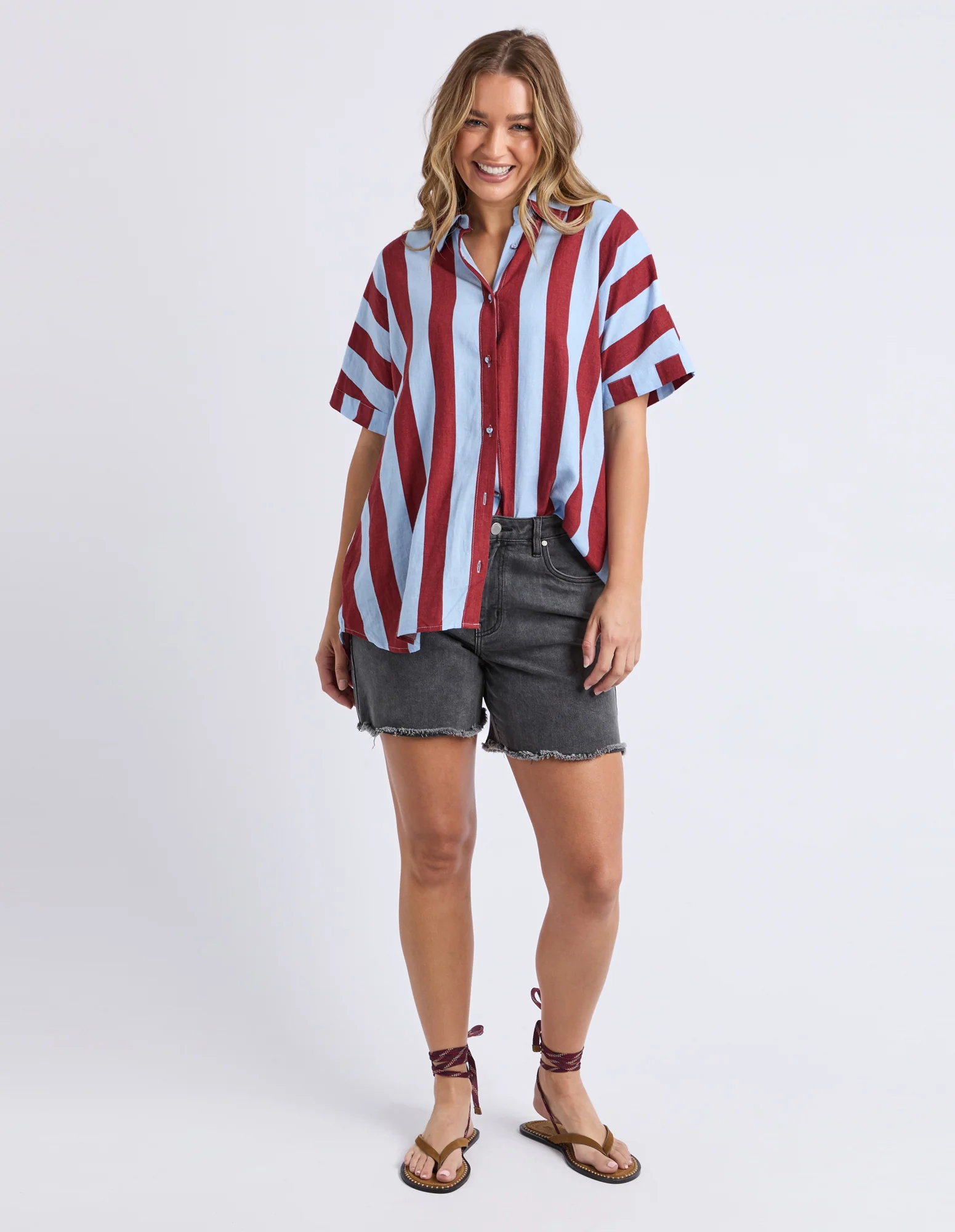 Esmarie Stripe Shirt - Russet Brown & Cerulean Stripe - Image 2