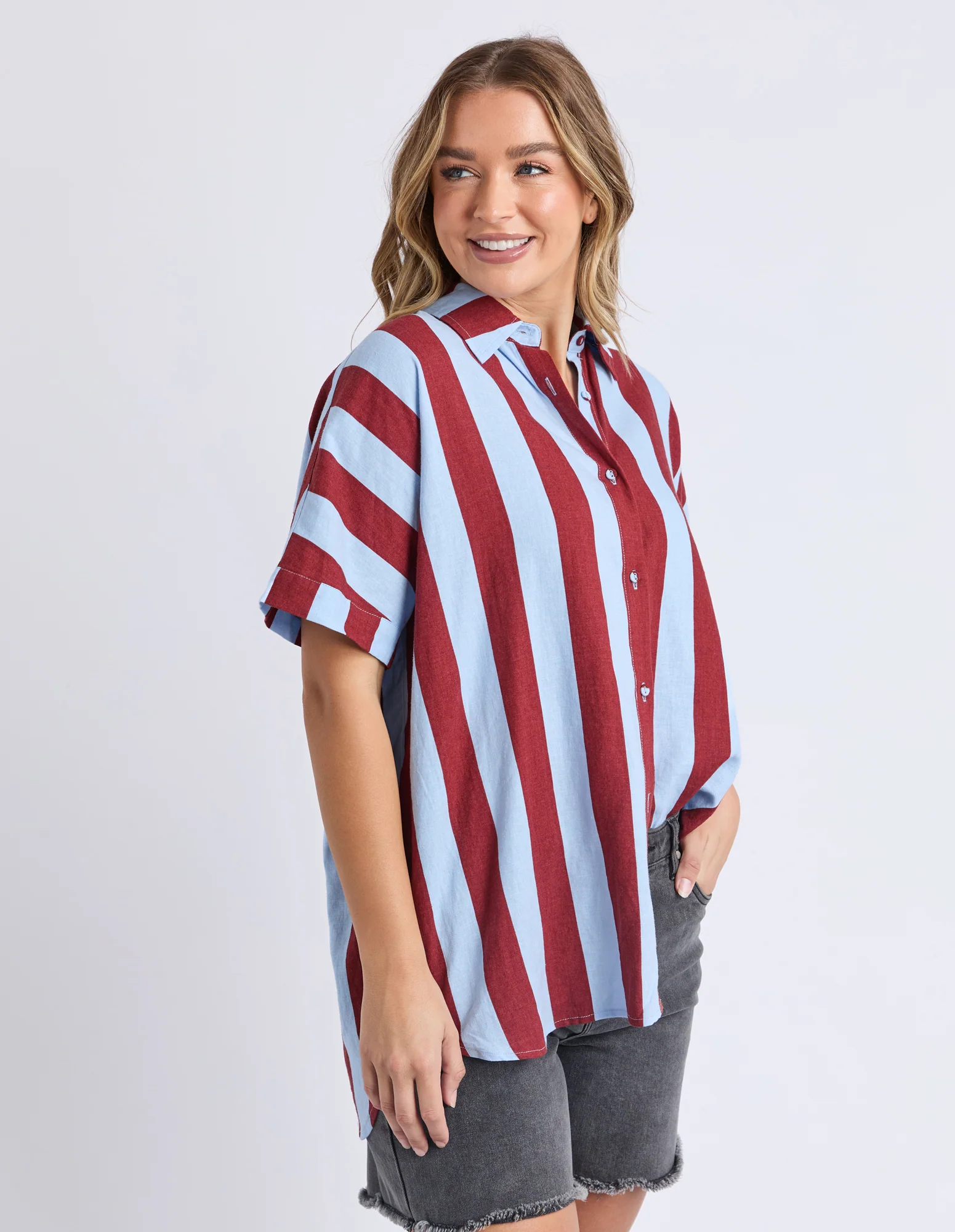 Esmarie Stripe Shirt - Russet Brown & Cerulean Stripe - Image 4