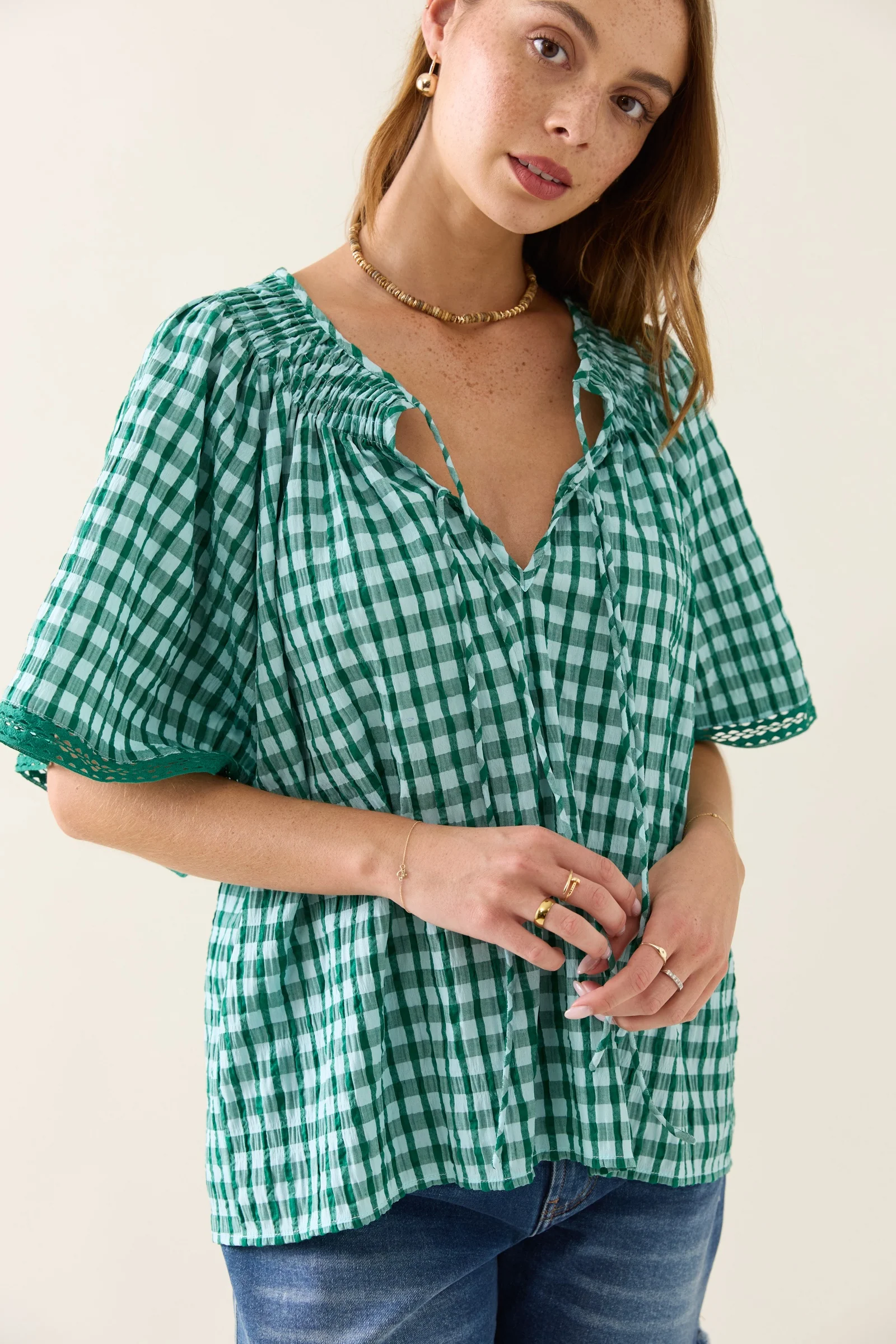 Esther Shirred Top - Baltic