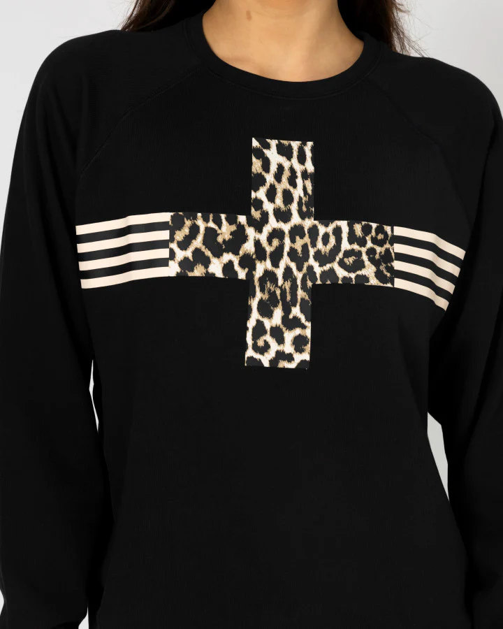 Everyday Sweater - Black Leopard Cross with Stripes - Image 5