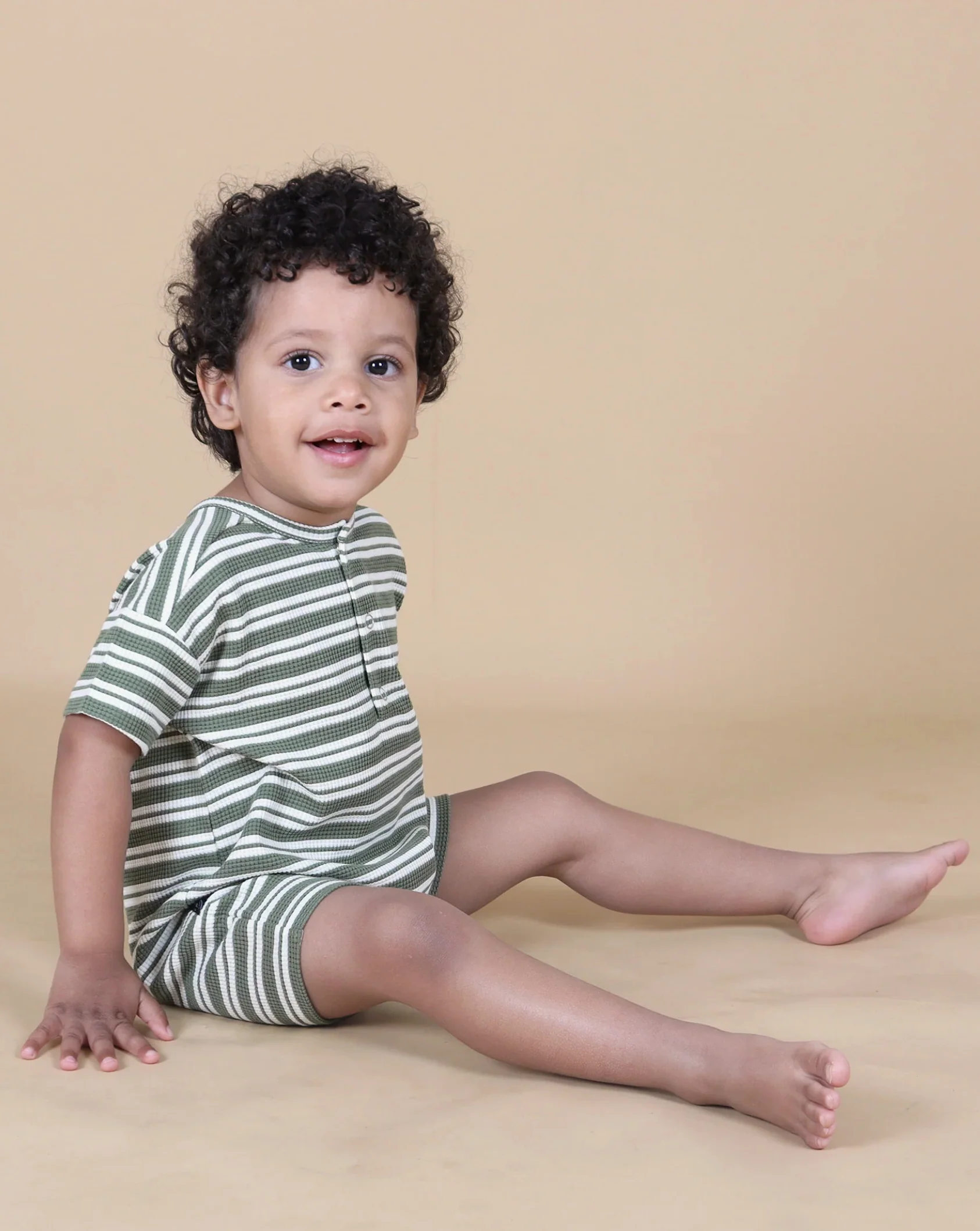 Forest Stripe Waffle Relaxed Romper - Image 3