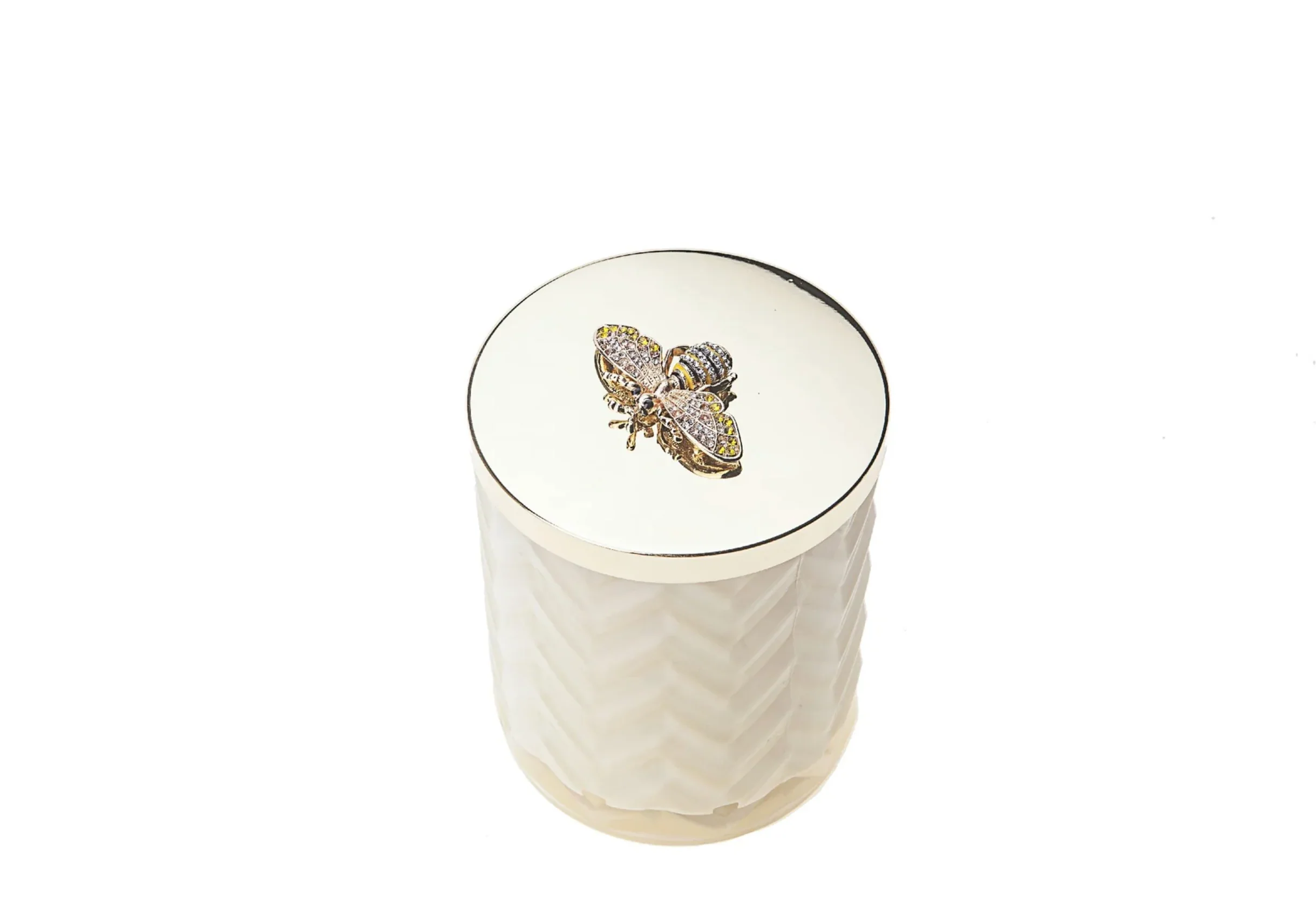 Herringbone Candle with Scarf Blond Vanilla - Cream & Golden Bee Lid - Image 4