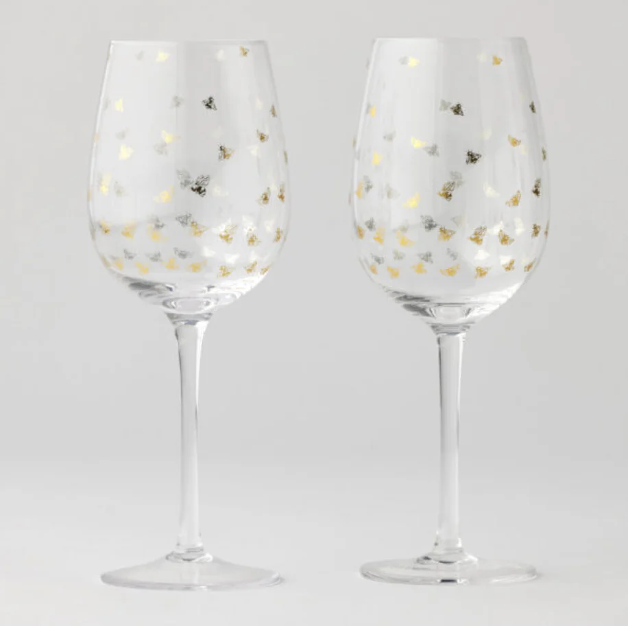 Honey Bee Wine Glasses Set of 2