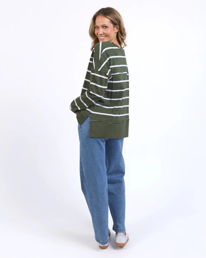 Jayne Stripe Throw On Top - Khaki/White Stripe - Image 3