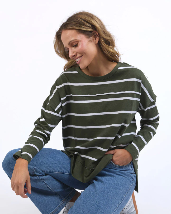 Jayne Stripe Throw On Top - Khaki/White Stripe - Image 4