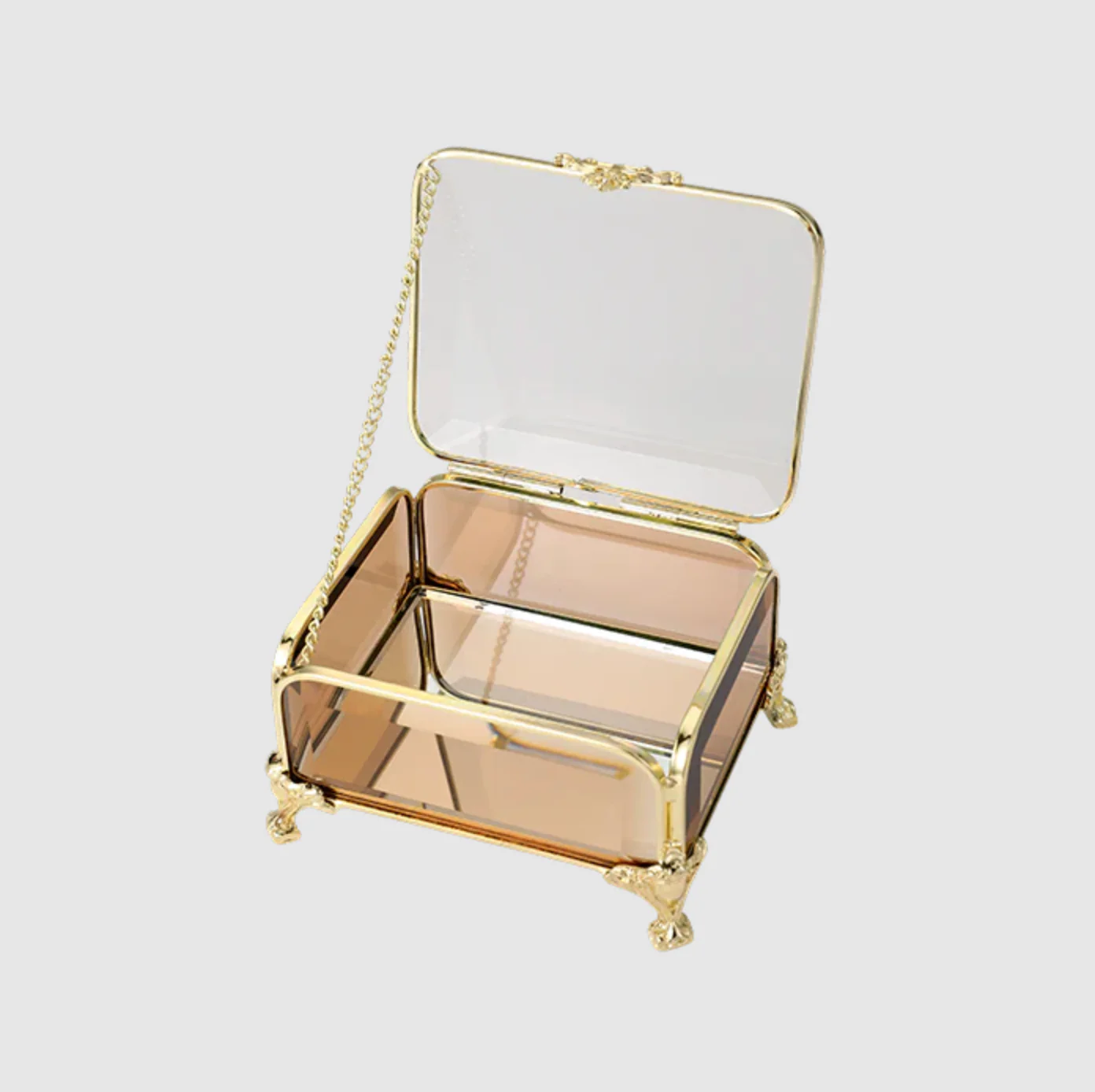 Jewellery Box - Gold with Amber Glass 8cm - Image 2