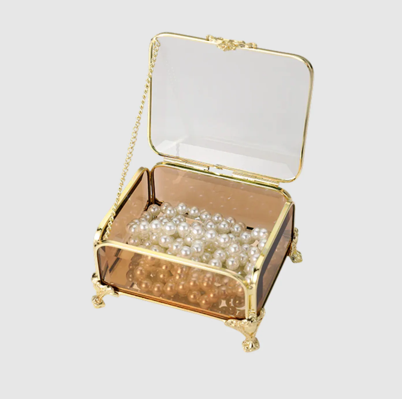 Jewellery Box - Gold with Amber Glass 8cm - Image 3