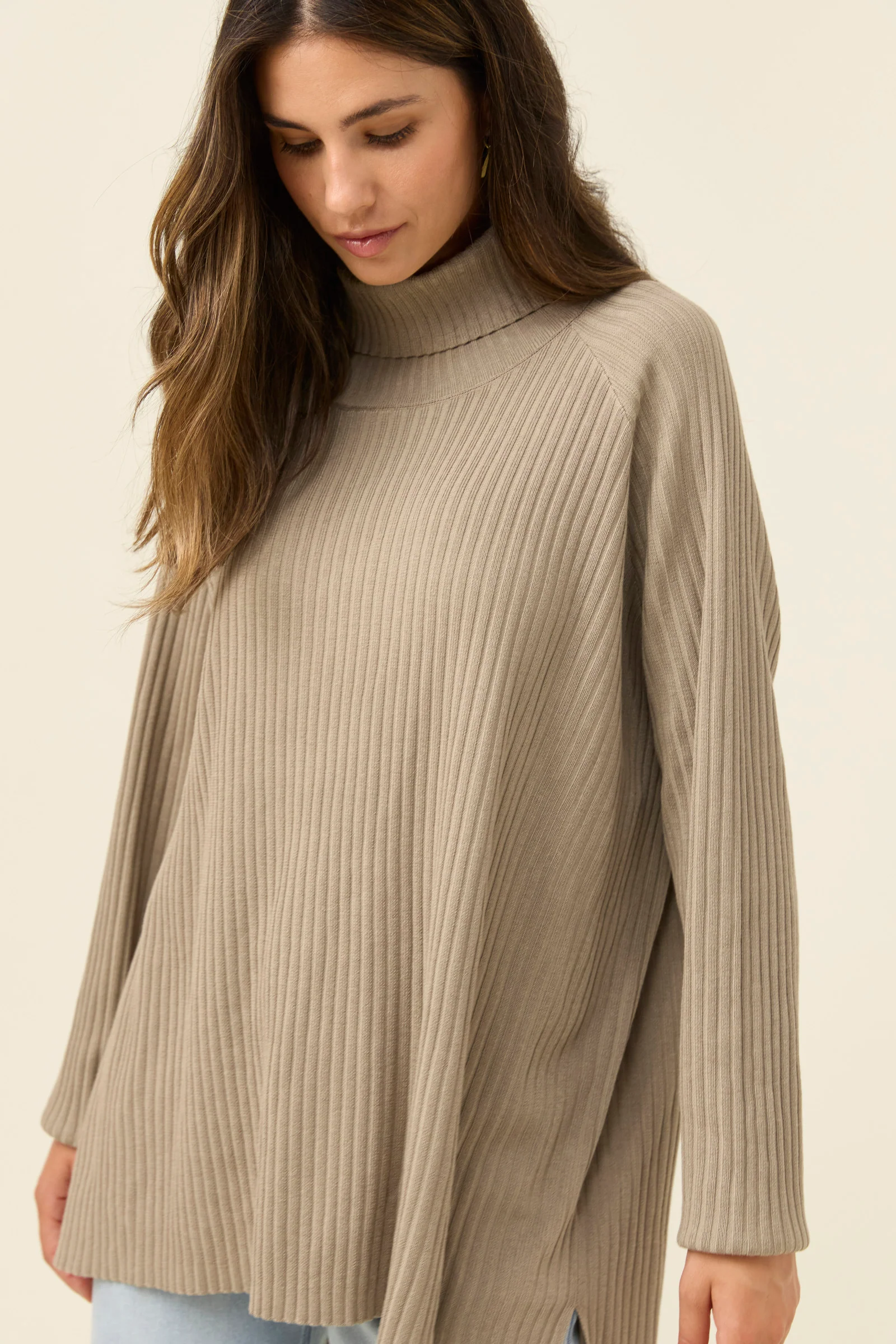 Juno Relaxed Roll Neck Jumper - Stone - Image 7