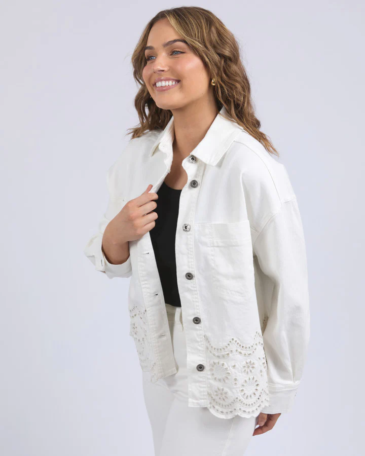 Lace Denim Jacket - Vintage White - Image 4