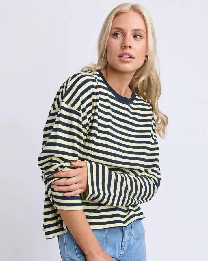 Lola Stripe Long Sleeve - Dark Sapphire & Lemon - Image 2