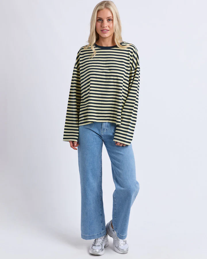 Lola Stripe Long Sleeve - Dark Sapphire & Lemon - Image 3