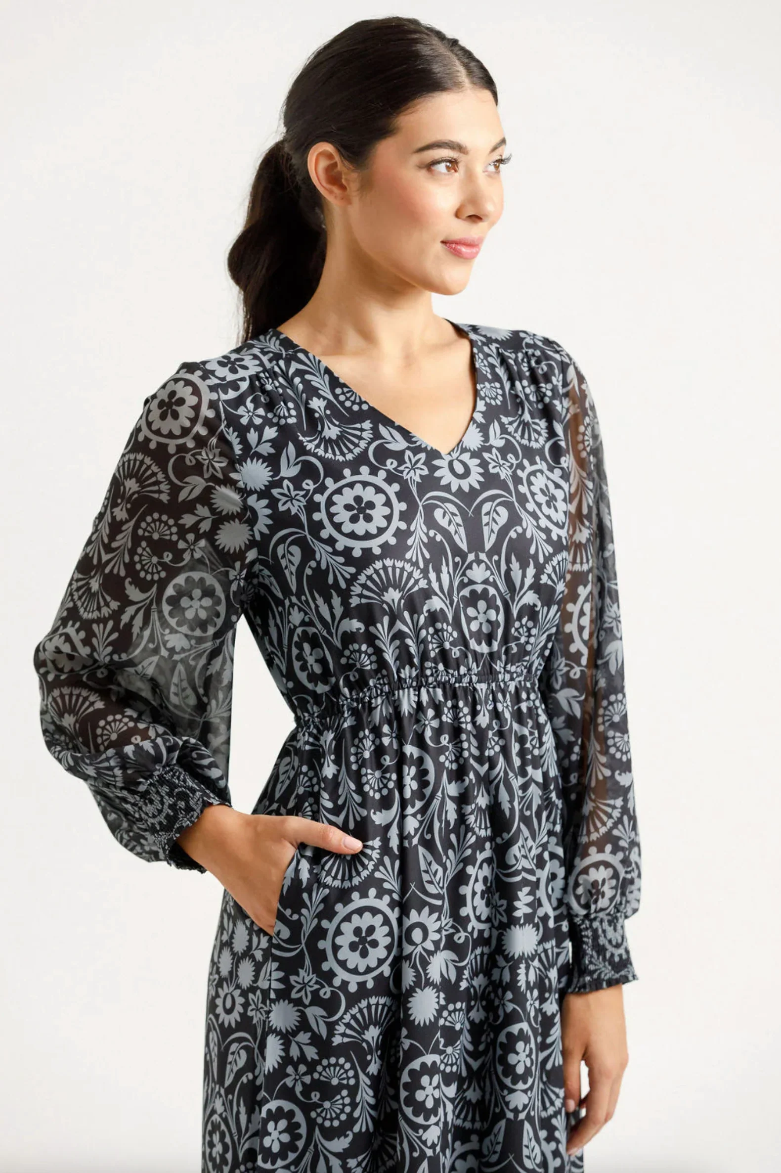 Long Sleeve Greta Dress - Damask - Image 3