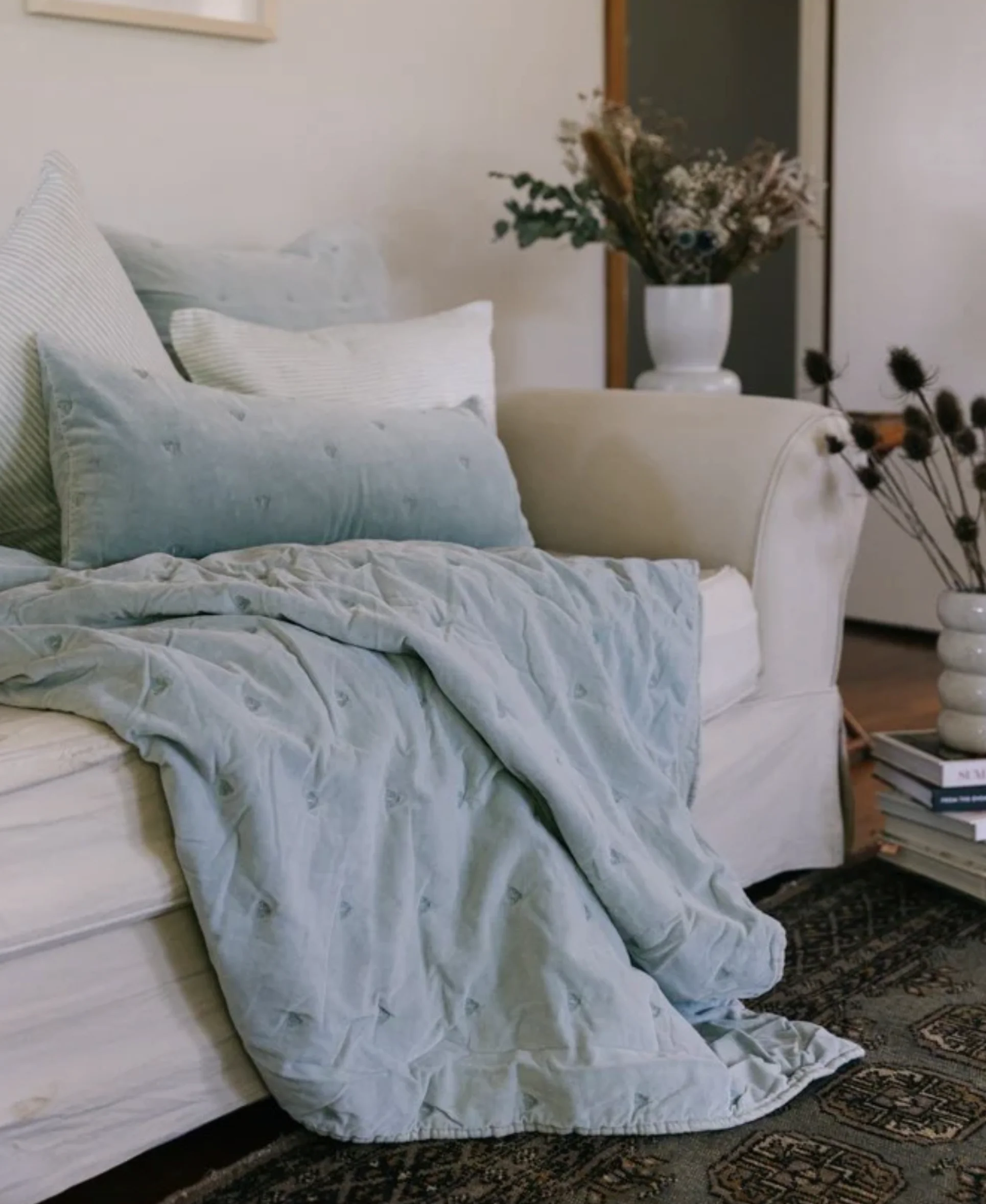 Mason Bee Velvet Breakfast Cushion - Sky Grey - Image 2
