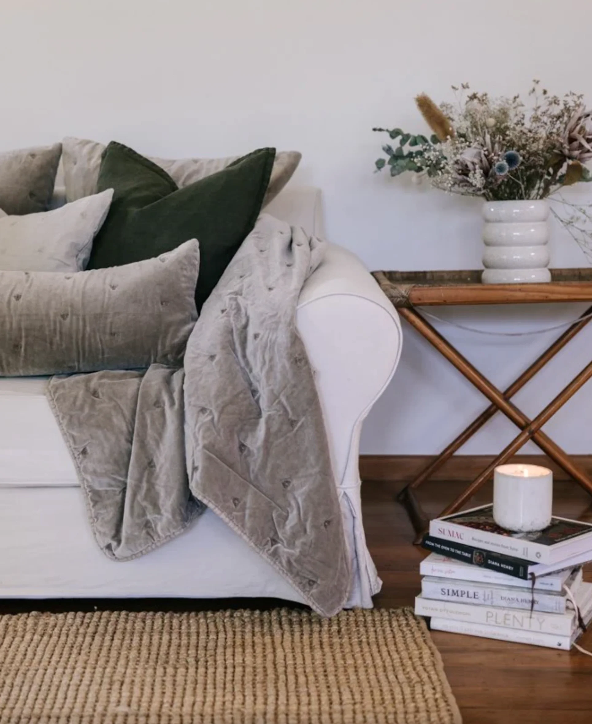 Mason Bee Velvet Throw - Stone - Image 2