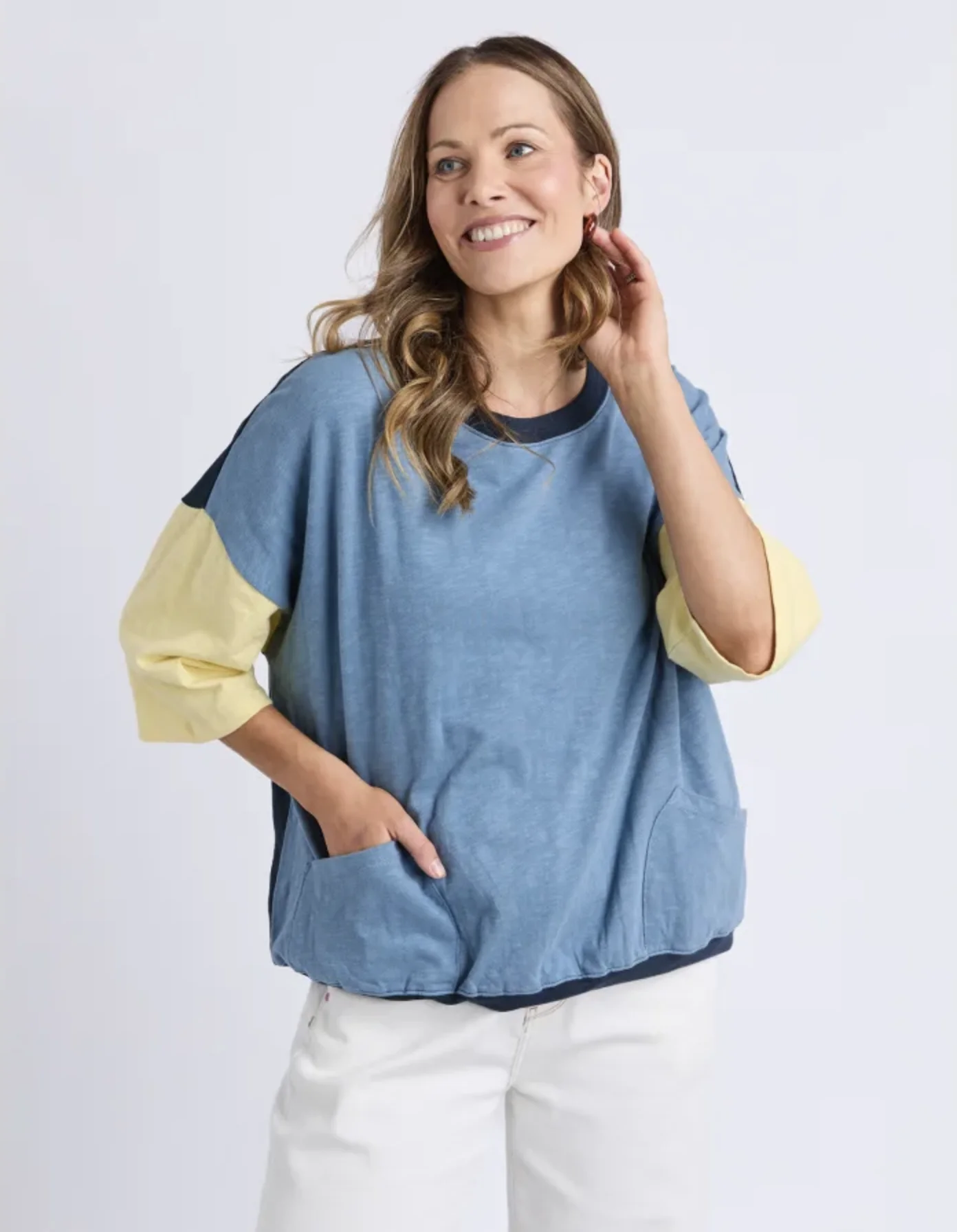 Mazie Colour Block Sweat - Blue Shadow/Banana & Navy