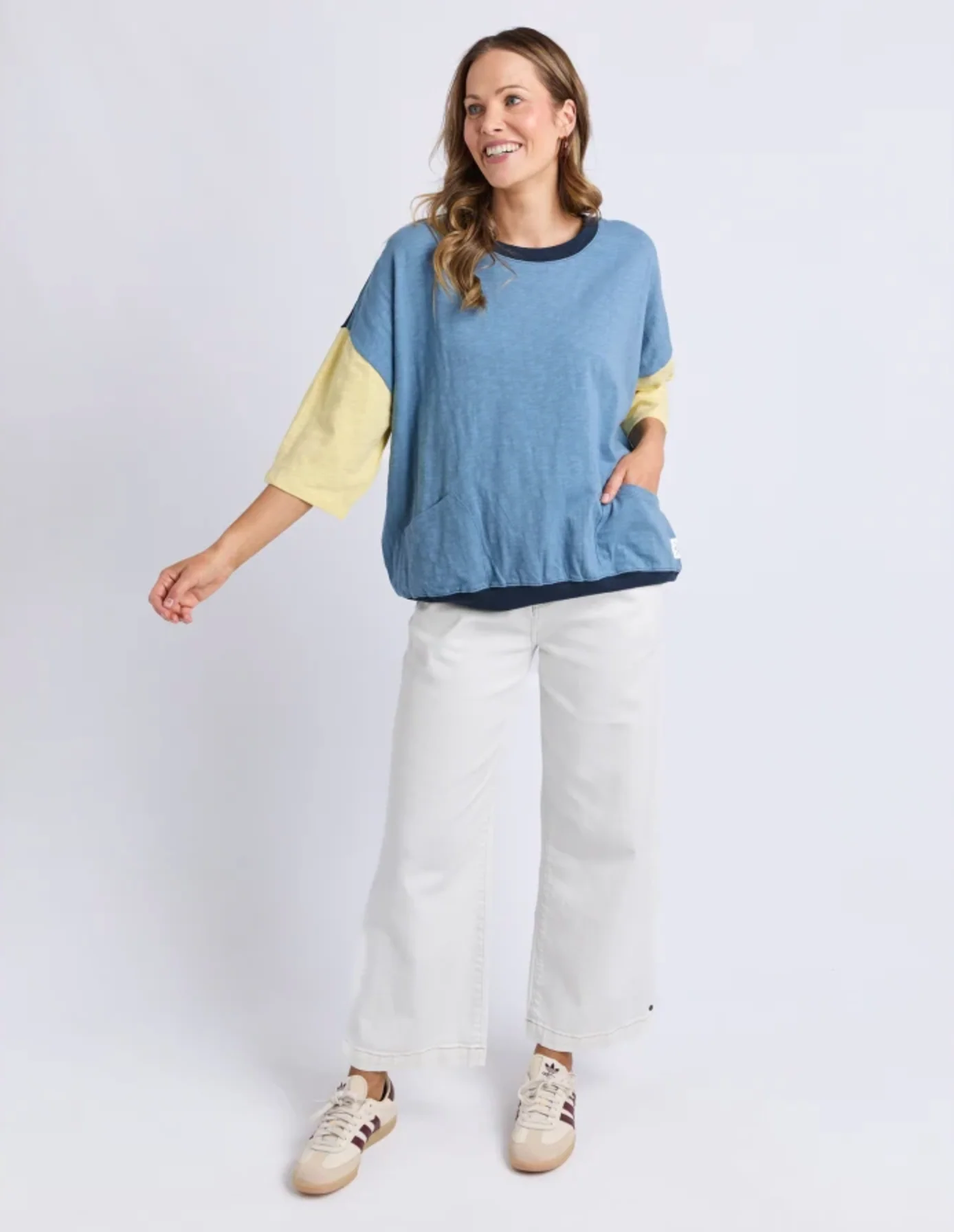 Mazie Colour Block Sweat - Blue Shadow/Banana & Navy - Image 4