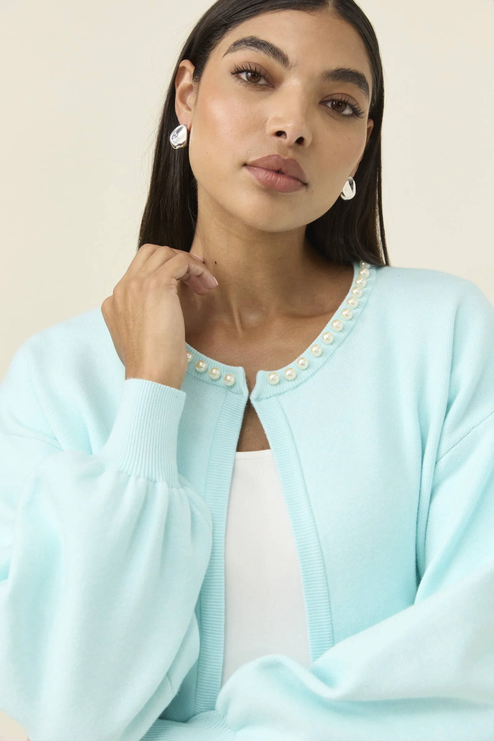 Nell Pearl Cardigan - Ice Blue
