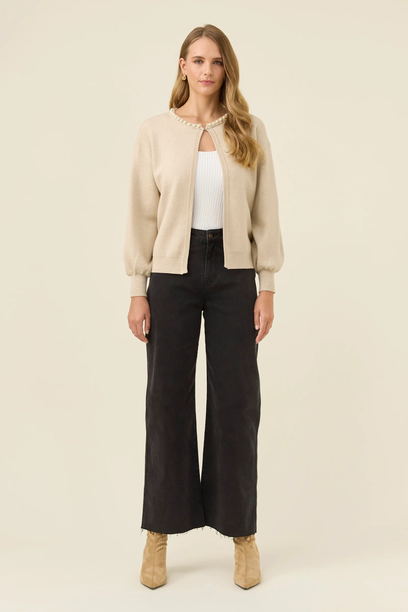 Nell Pearl Cardigan - Stone - Image 2
