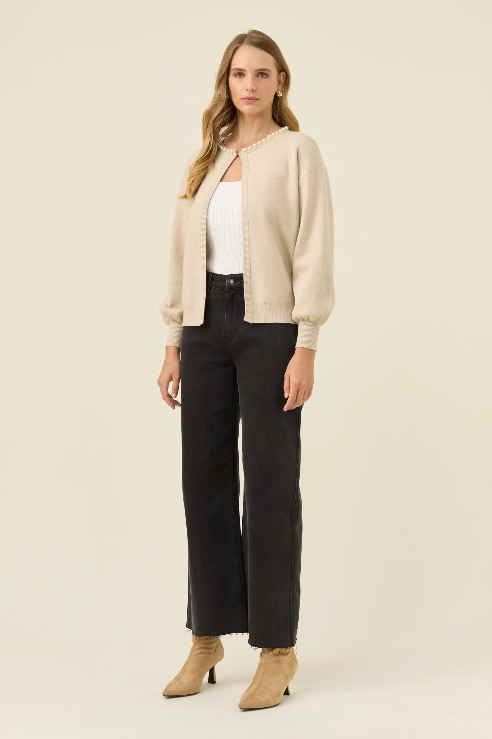 Nell Pearl Cardigan - Stone - Image 4