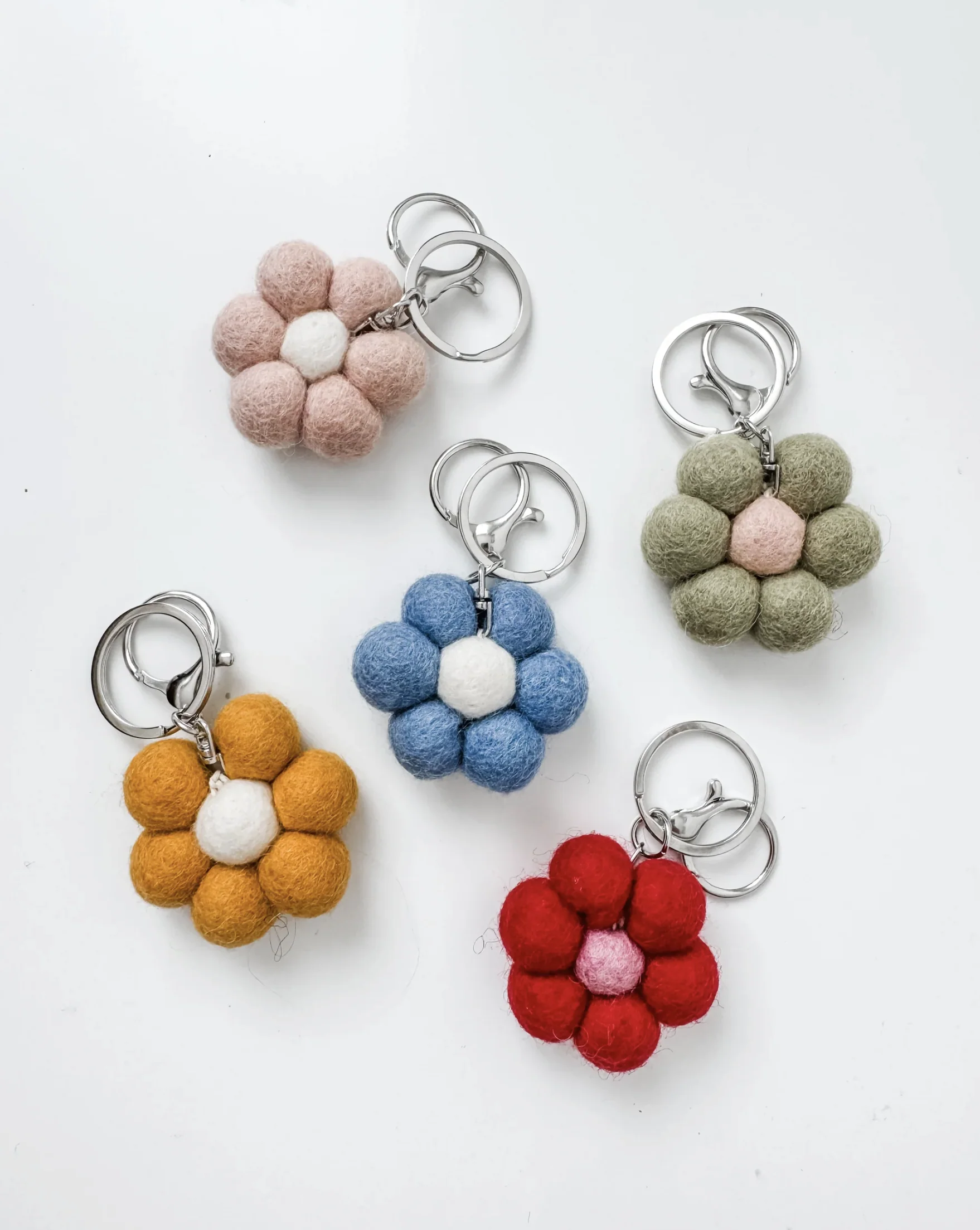 NZ Wool Daisy Keyring - Mustard