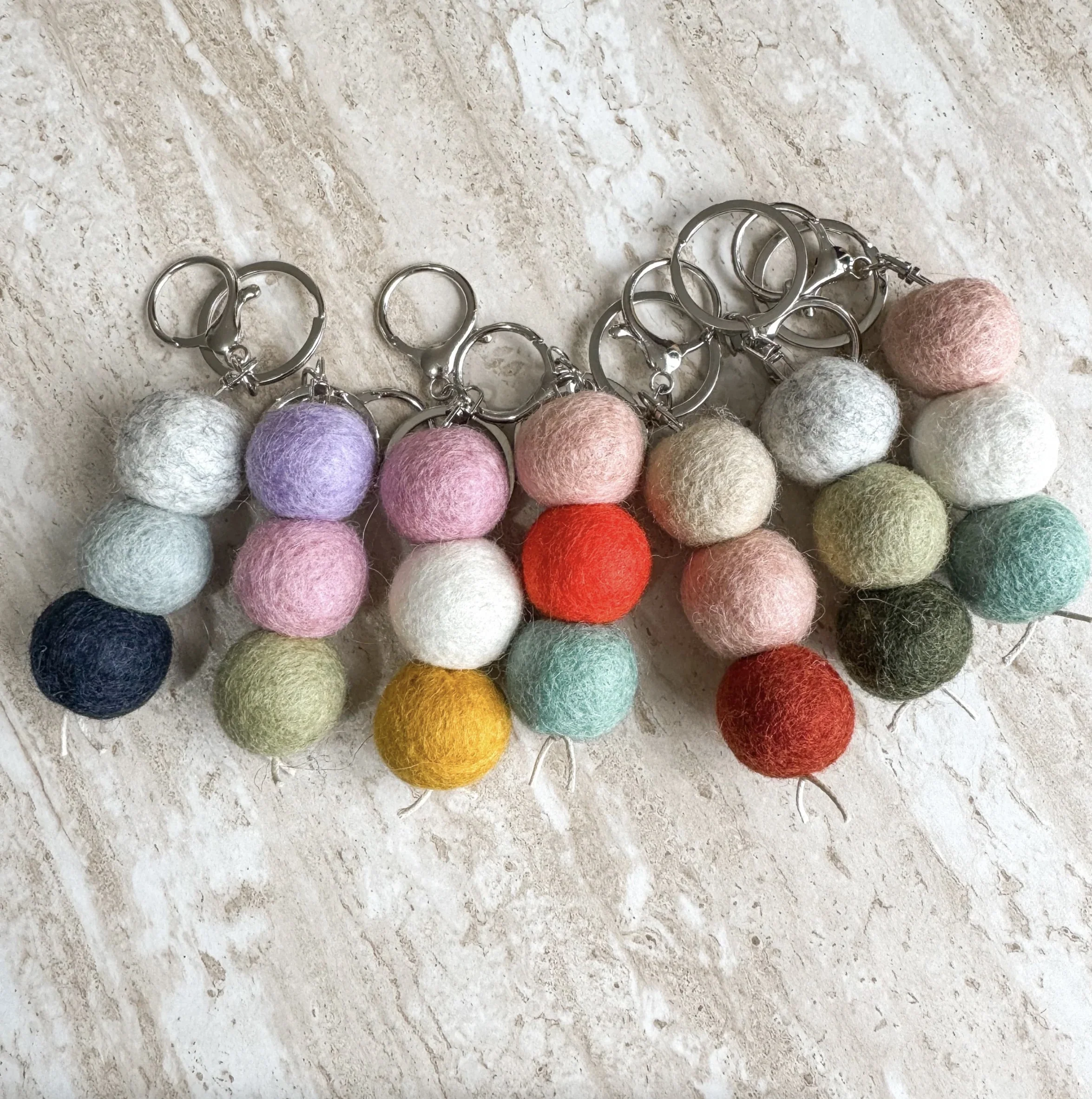 NZ Wool Felt Ball Keyring - Assorted