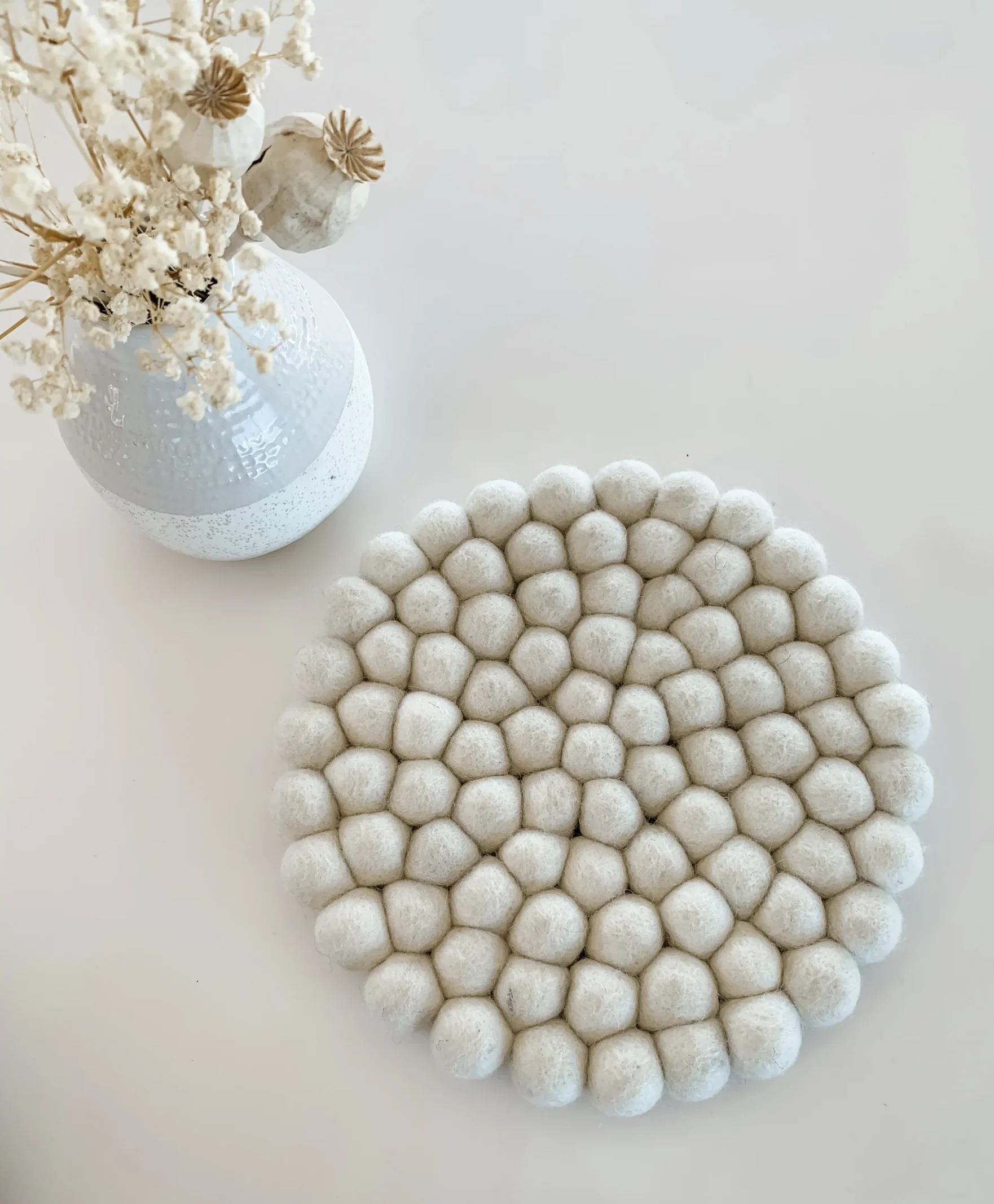 NZ Wool Felt Ball Trivet - Cream