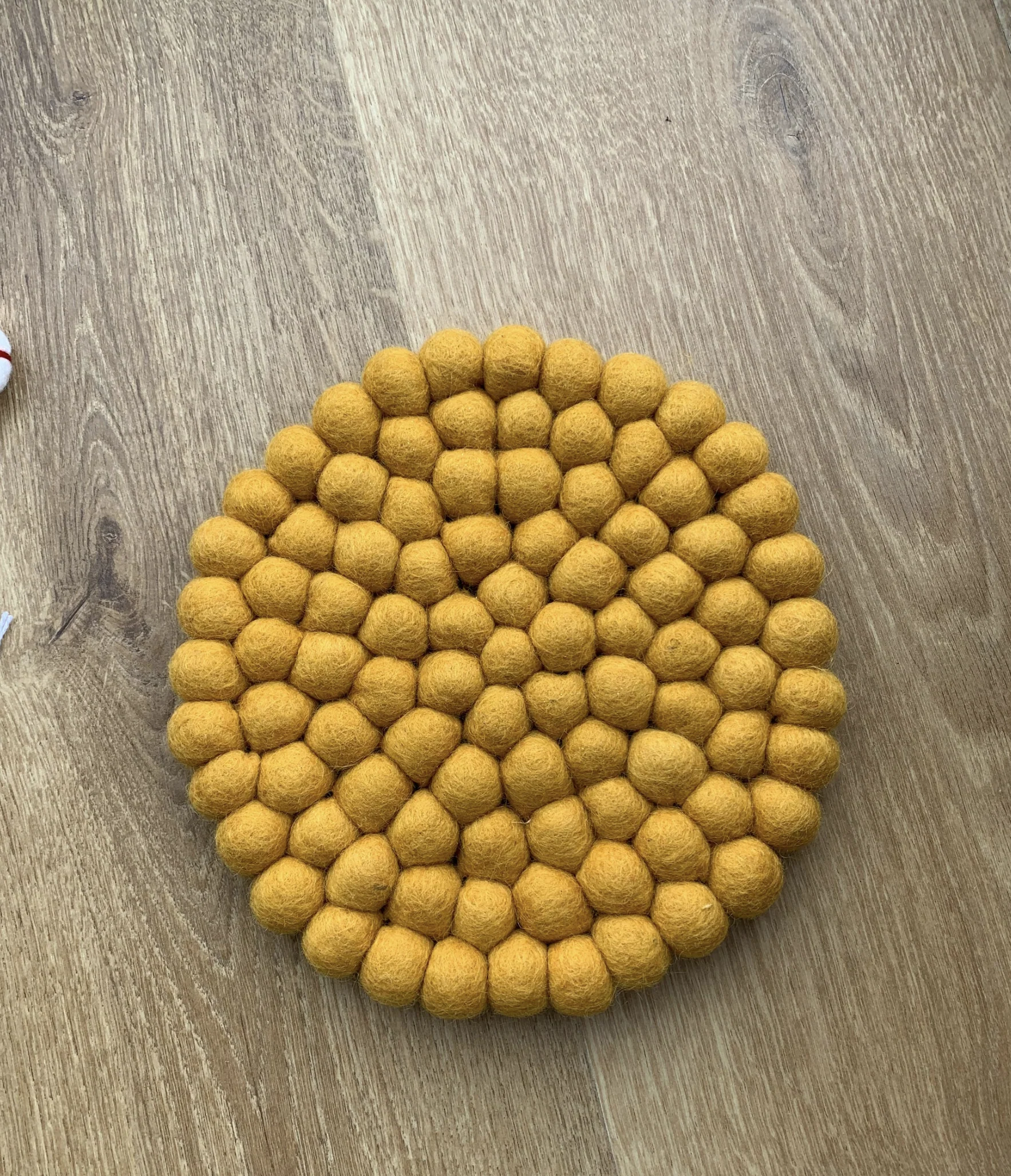NZ Wool Felt Ball Trivet - Mustard