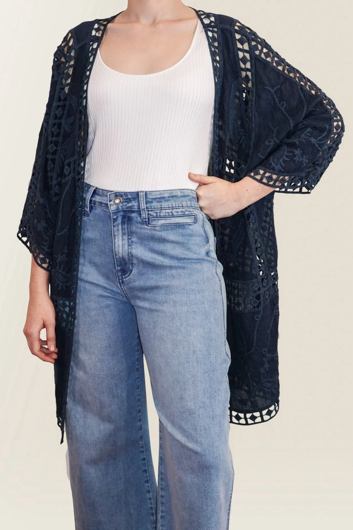 Oline Lace Kimono - Navy - Image 2