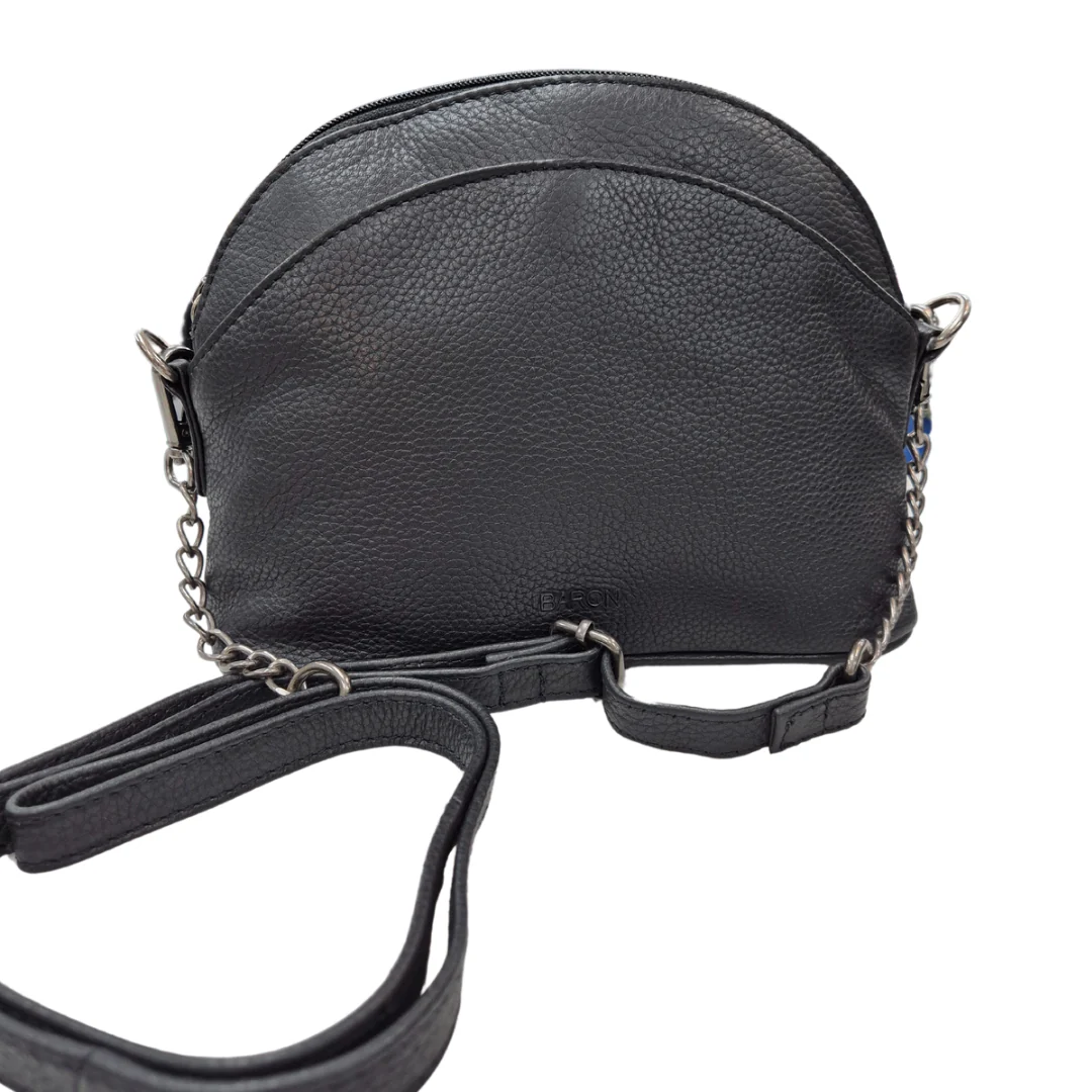 Oval Gold Chain Leather Handbag - Black