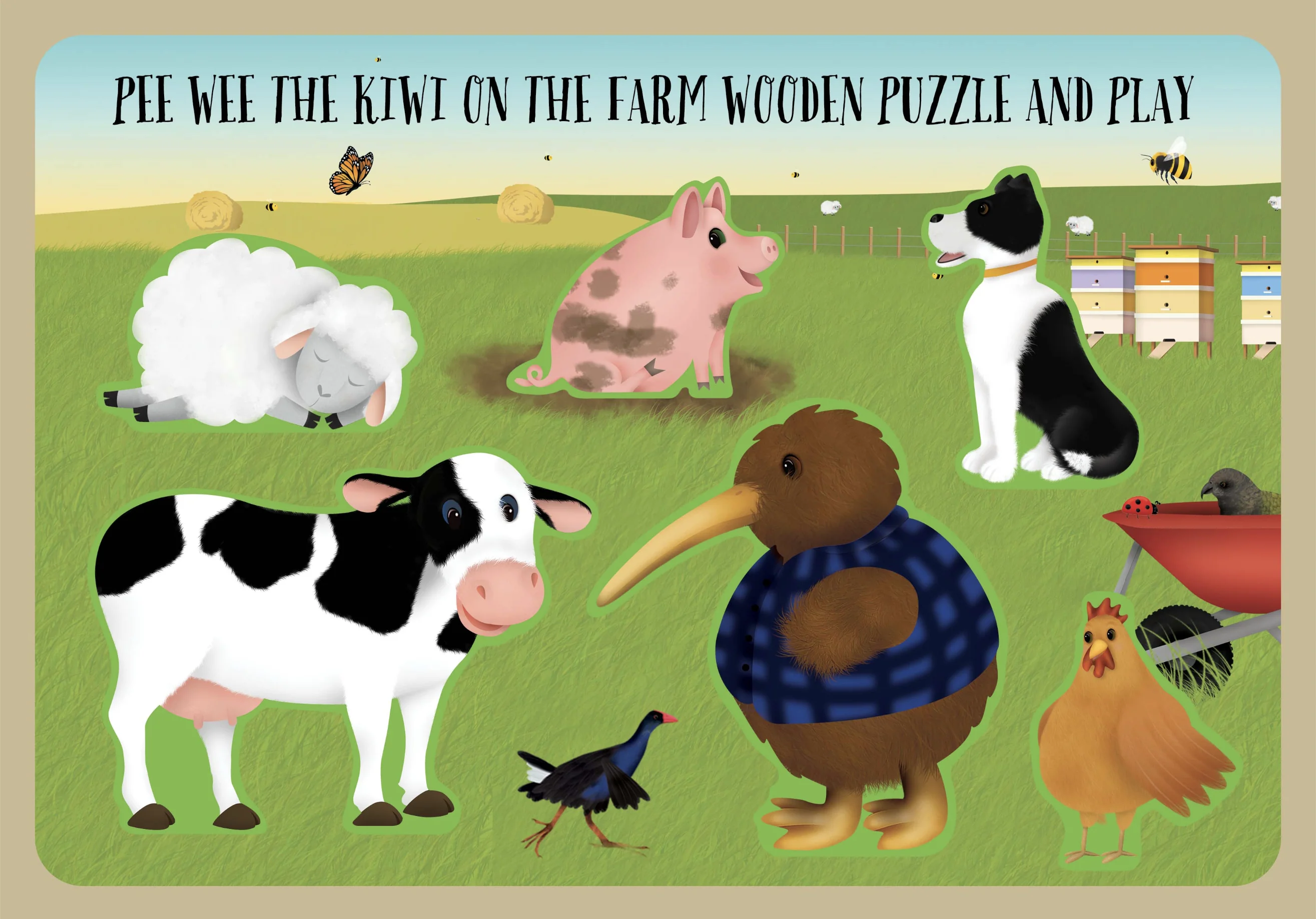 Pee Wee The Kiwi On The Farm Wooden Puzzle and Play