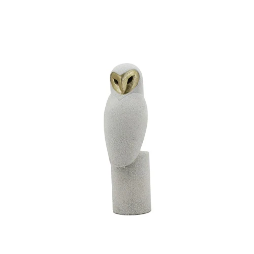 Resin Owl Figurine - White with Gold