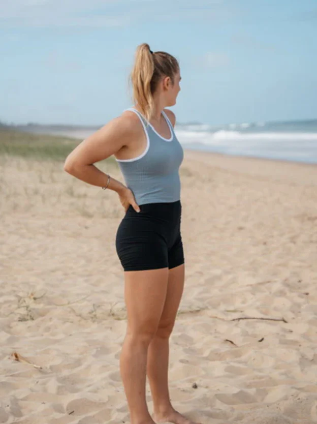 Ria Short Ribbed Muscle Singlet - Light Blue with White - Image 2