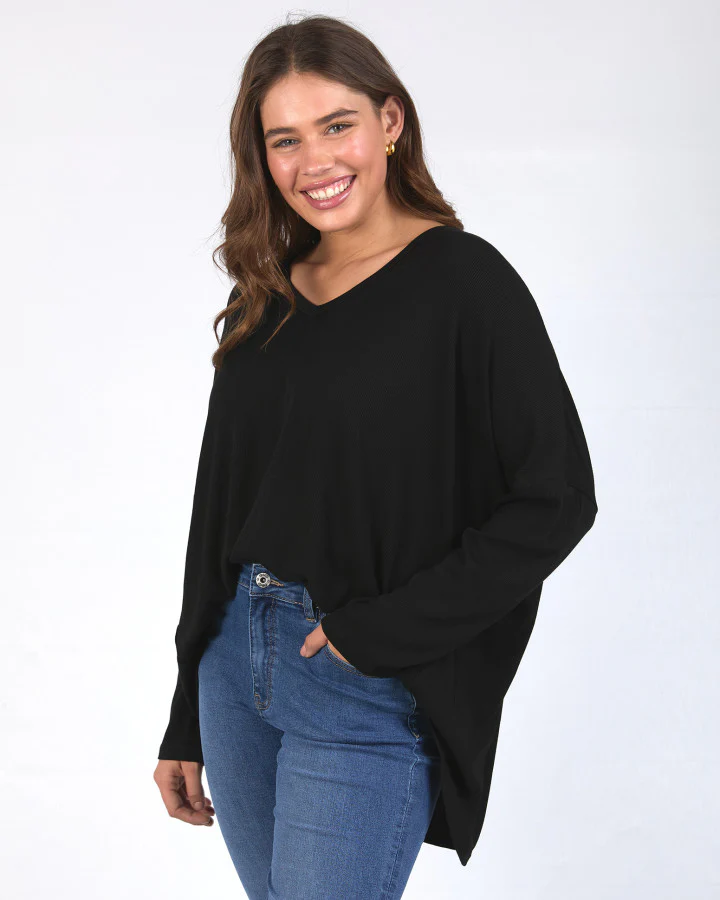 Sailor Rib Long Sleeve Tee - Black - Image 4