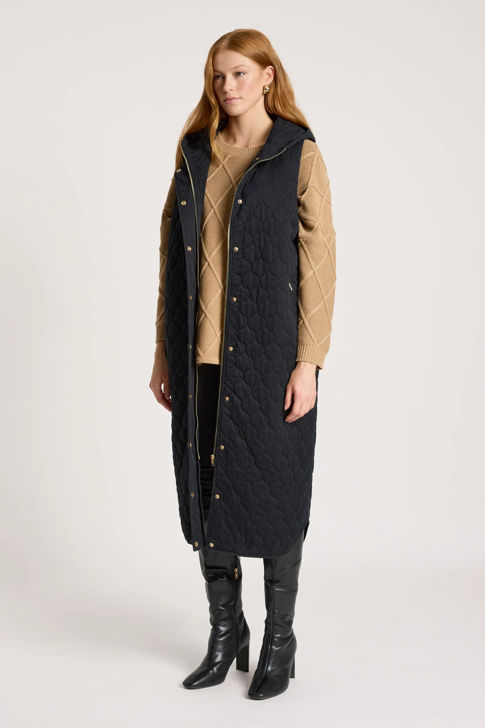 Sansi Quilted Long Vest - Black - Image 4