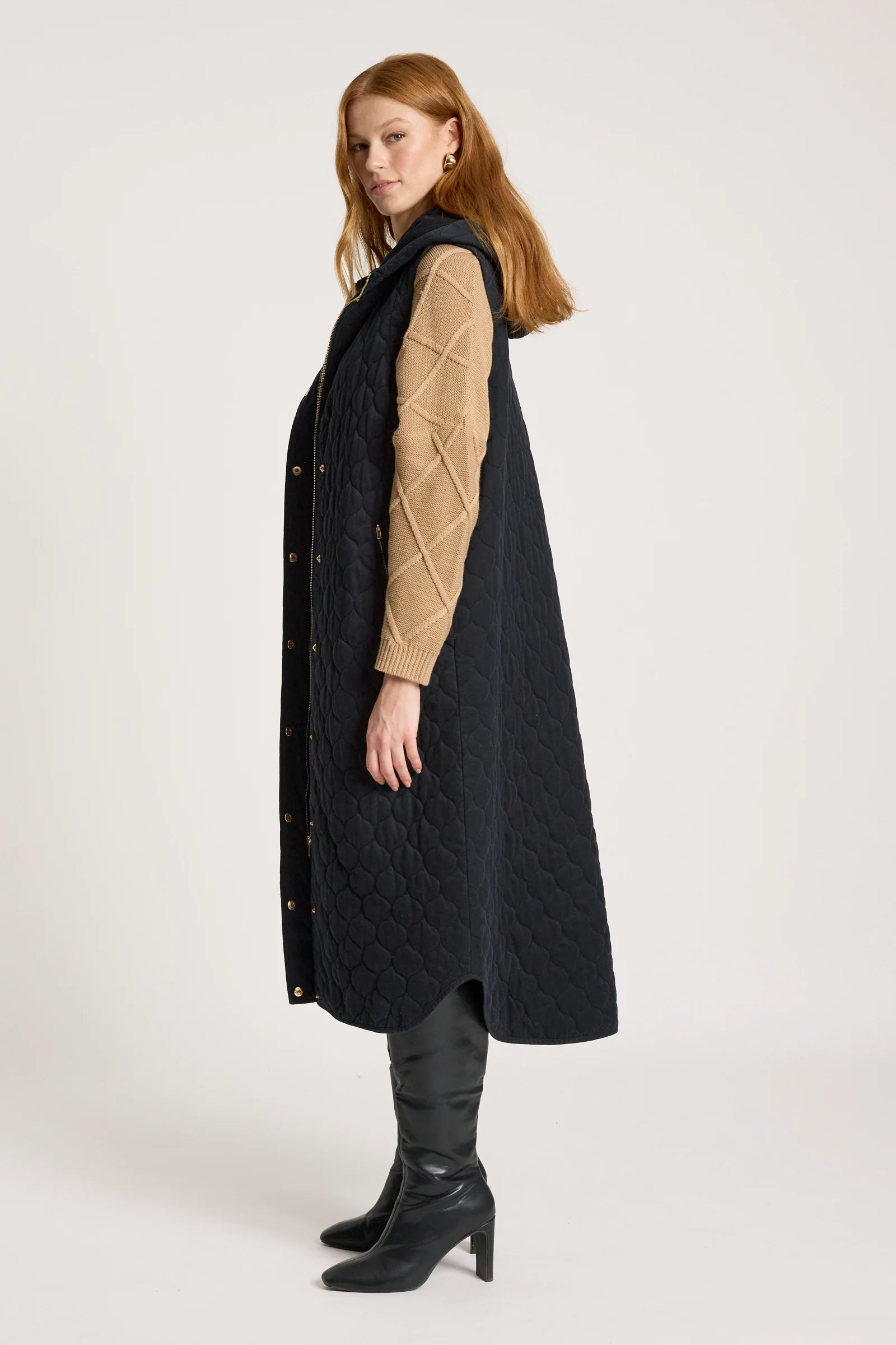 Sansi Quilted Long Vest - Black - Image 5