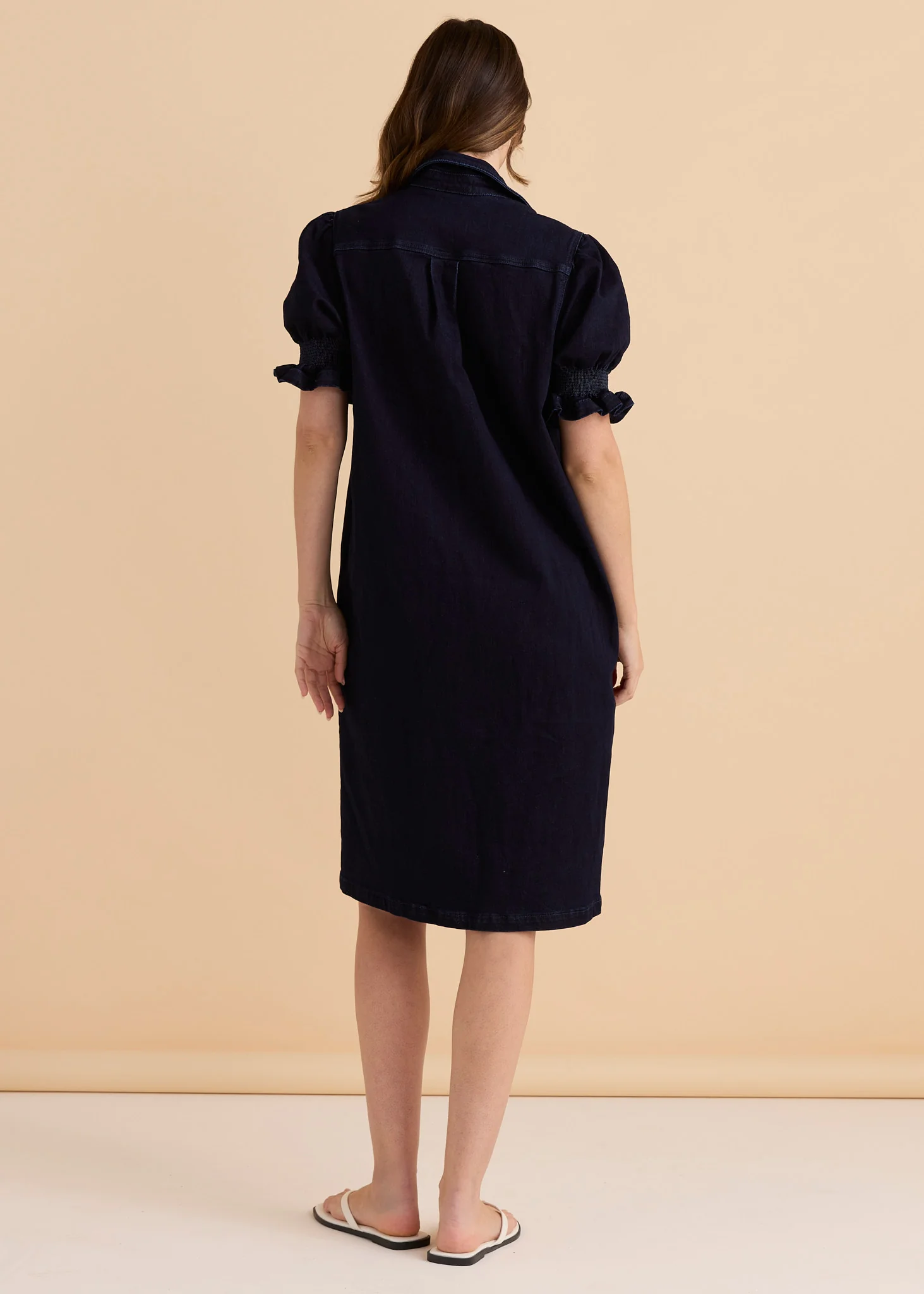 Scallop Denim Dress - Indigo Blue - Image 4