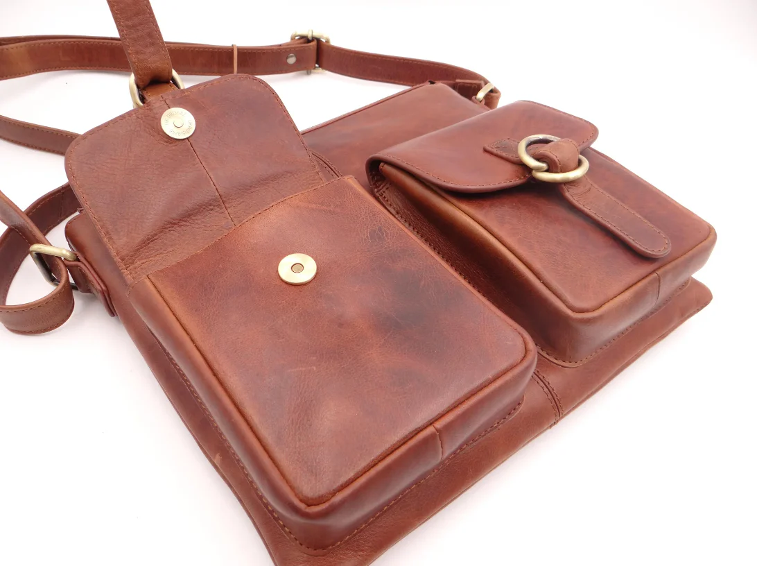 Slim Satchel with Front Pockets - Tan - Image 3