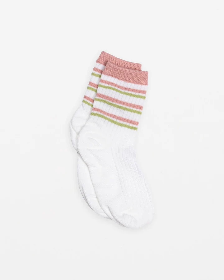 Socks - White with Pink & Green Stripes